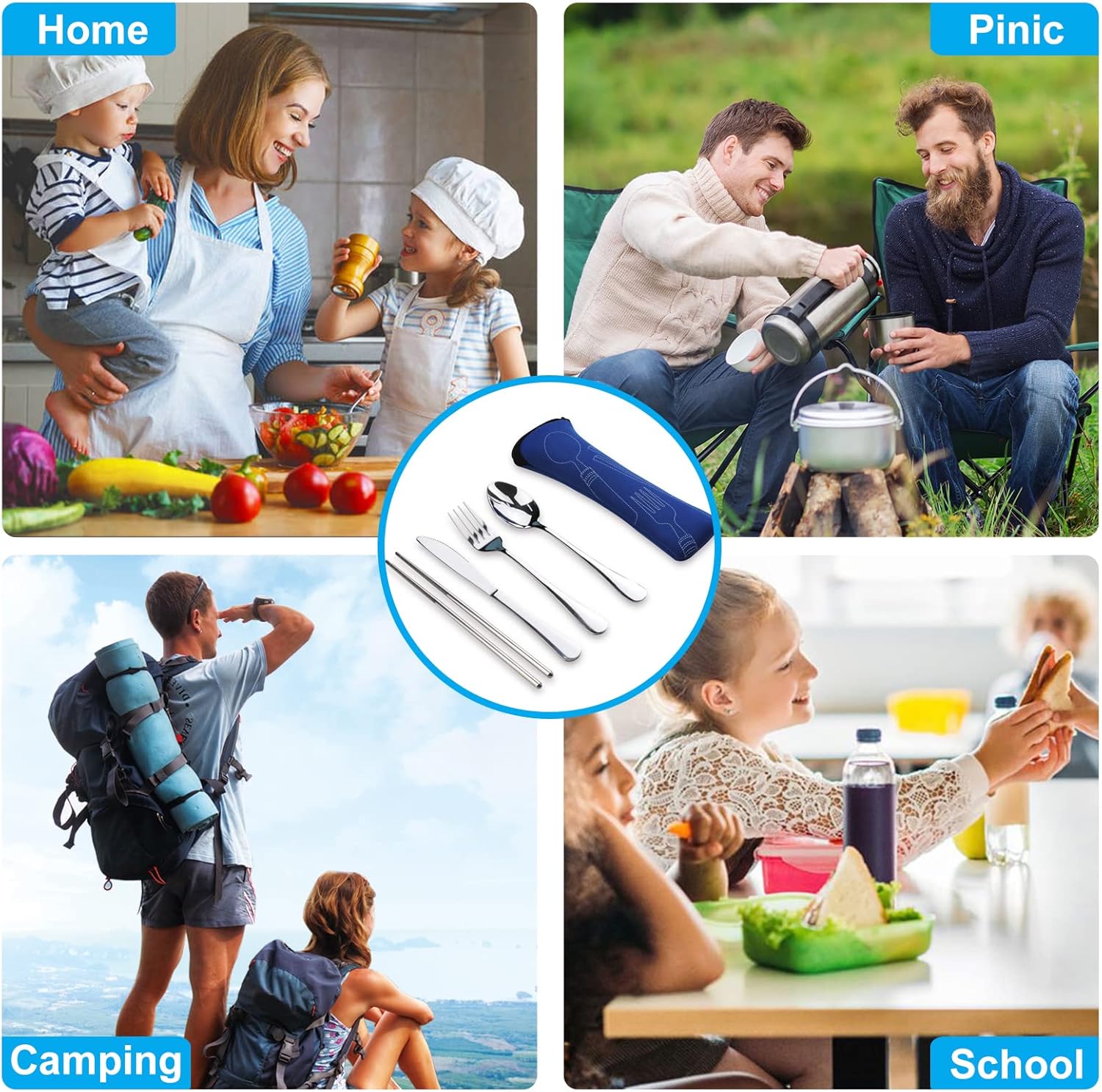 Portable Silverware Set with Case,  Travel Camping Utensils Set, Premium Stainless Steel Travel Cutlery Set - Image 6