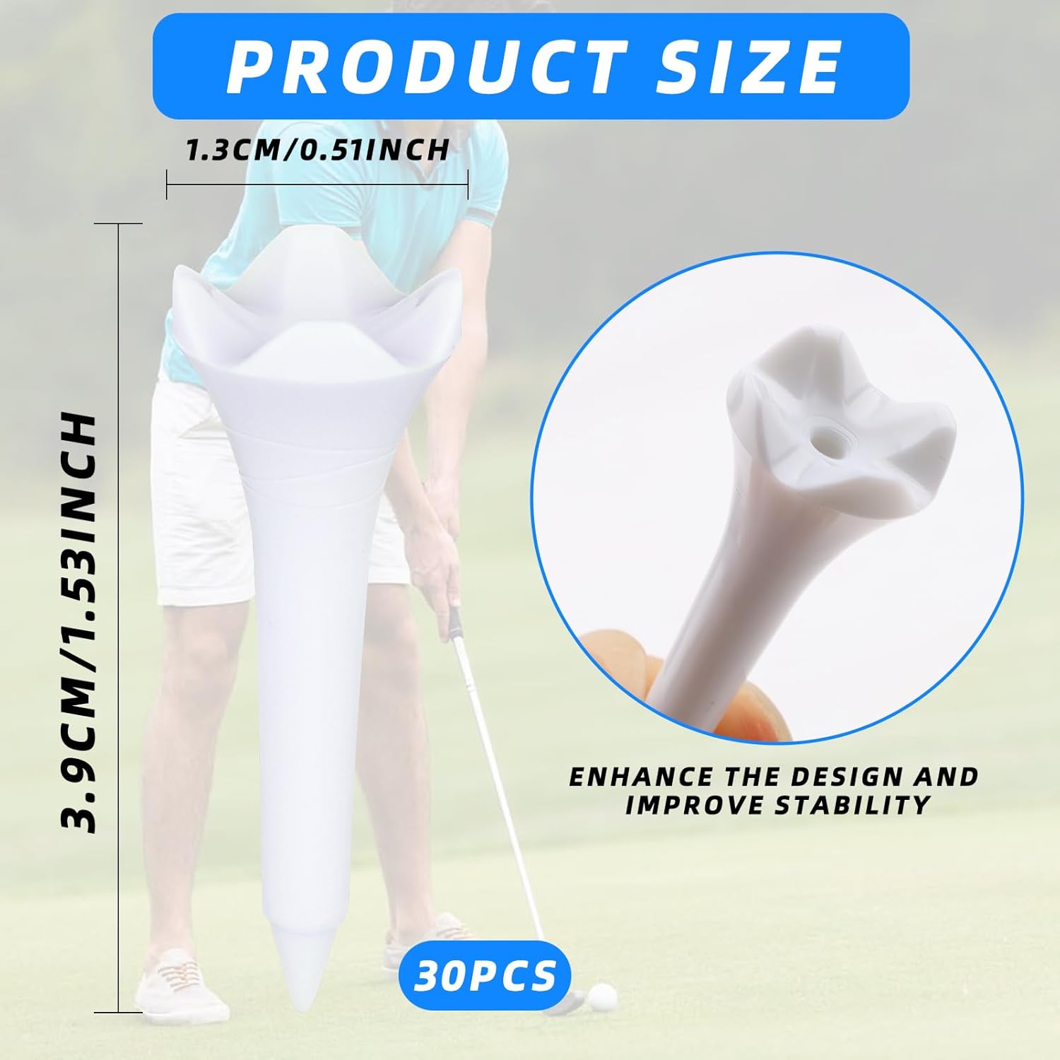 30PCS Plastic Golf Tees - 1-1/2‘’ Short Golf Tees - Enhanced Durability & Stability, Designed to Reduce Friction and Side Spin-4 Prongs Plastic Tees - Image 1