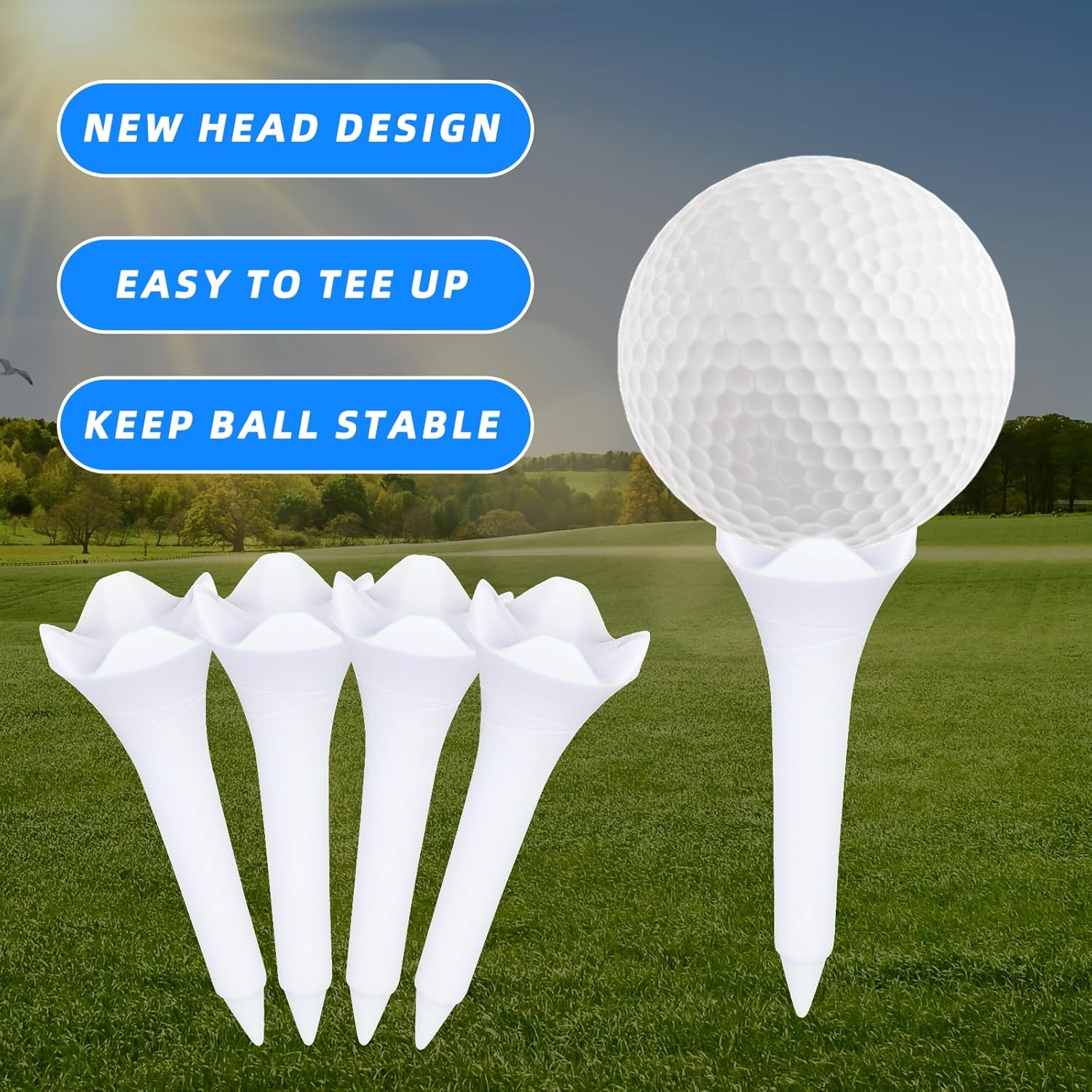 30PCS Plastic Golf Tees - 1-1/2‘’ Short Golf Tees - Enhanced Durability & Stability, Designed to Reduce Friction and Side Spin-4 Prongs Plastic Tees - Image 3