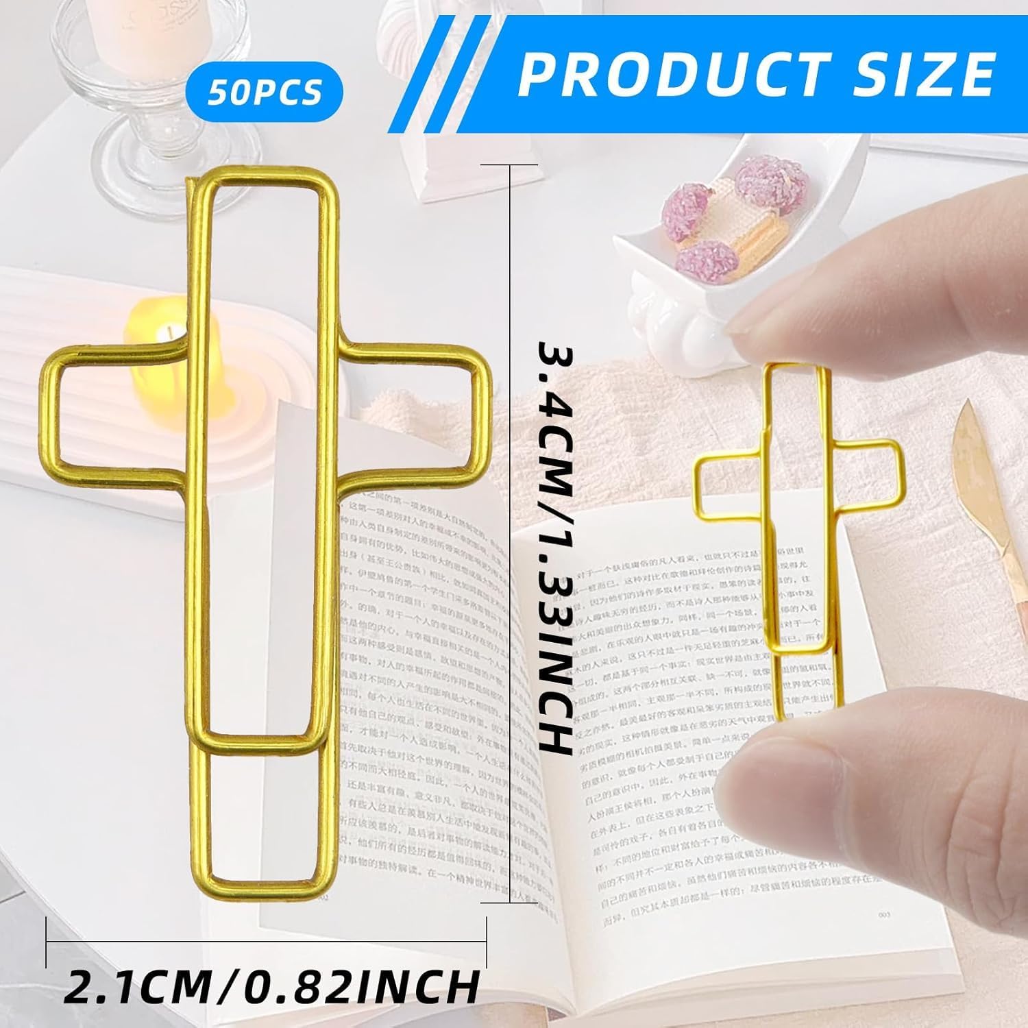 Cross Paper Clips Gold - 50 Pack Versatile Bible Study Supplies - Christian Bible Paper Clips Clamps, Also Great as Journaling Paper Clips and Bookmarks Paperclips for Office School Home Use - Image 1