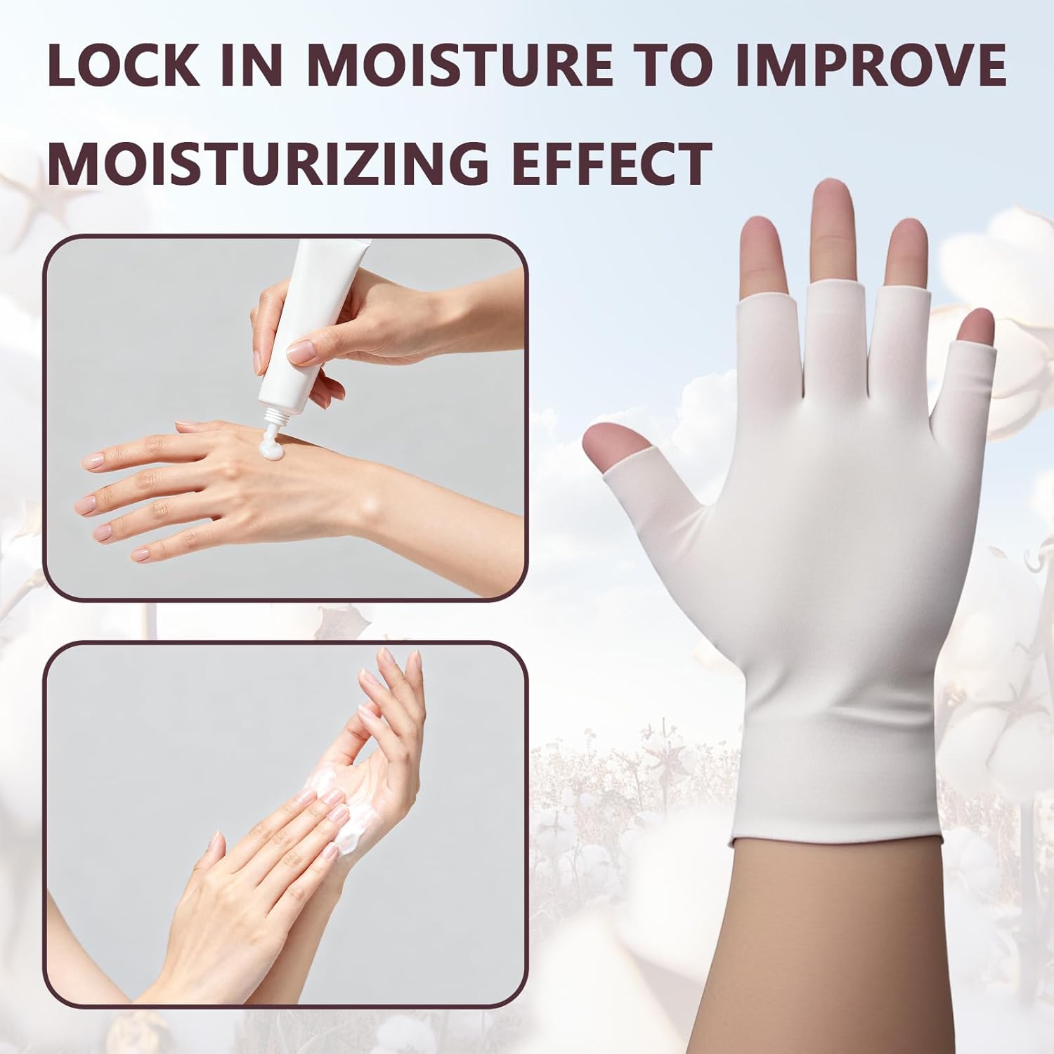 6 Pairs White Cotton Gloves - Fingerless Moisturizing Gloves - Eczema White Gloves for Dry Hands - Soft Sleep Glove for Eczema and Moisturizing Overnight - One Size Fits Most - Image 3