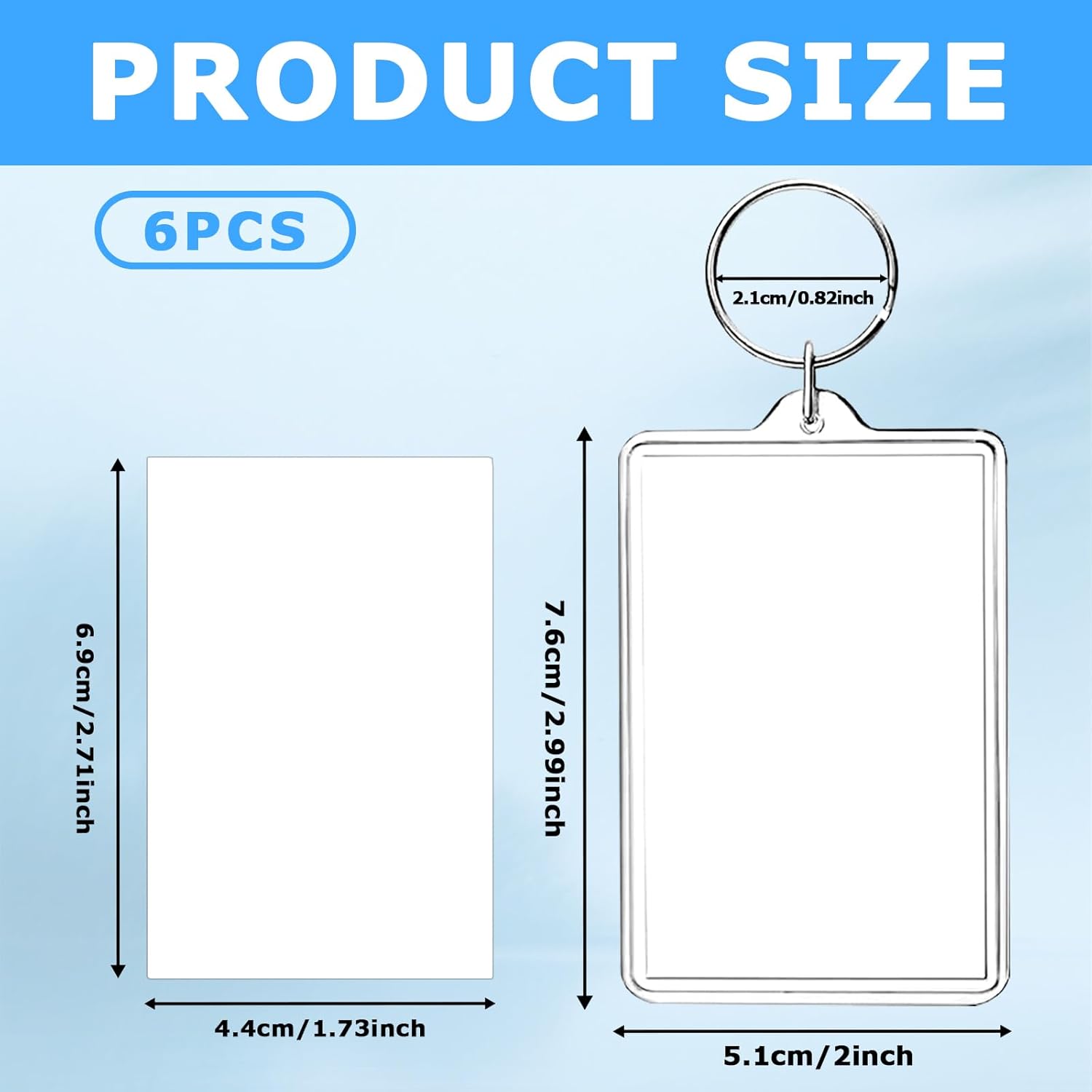 6-Pack Photo Keychain -2.75''x 1.97'' Acrylic Clear Keyrings Picture Frame Keychains - Double Sided Blank Photo Key Fob Holder with Split Ring for DIY Personalised Photo Gift - Image 2