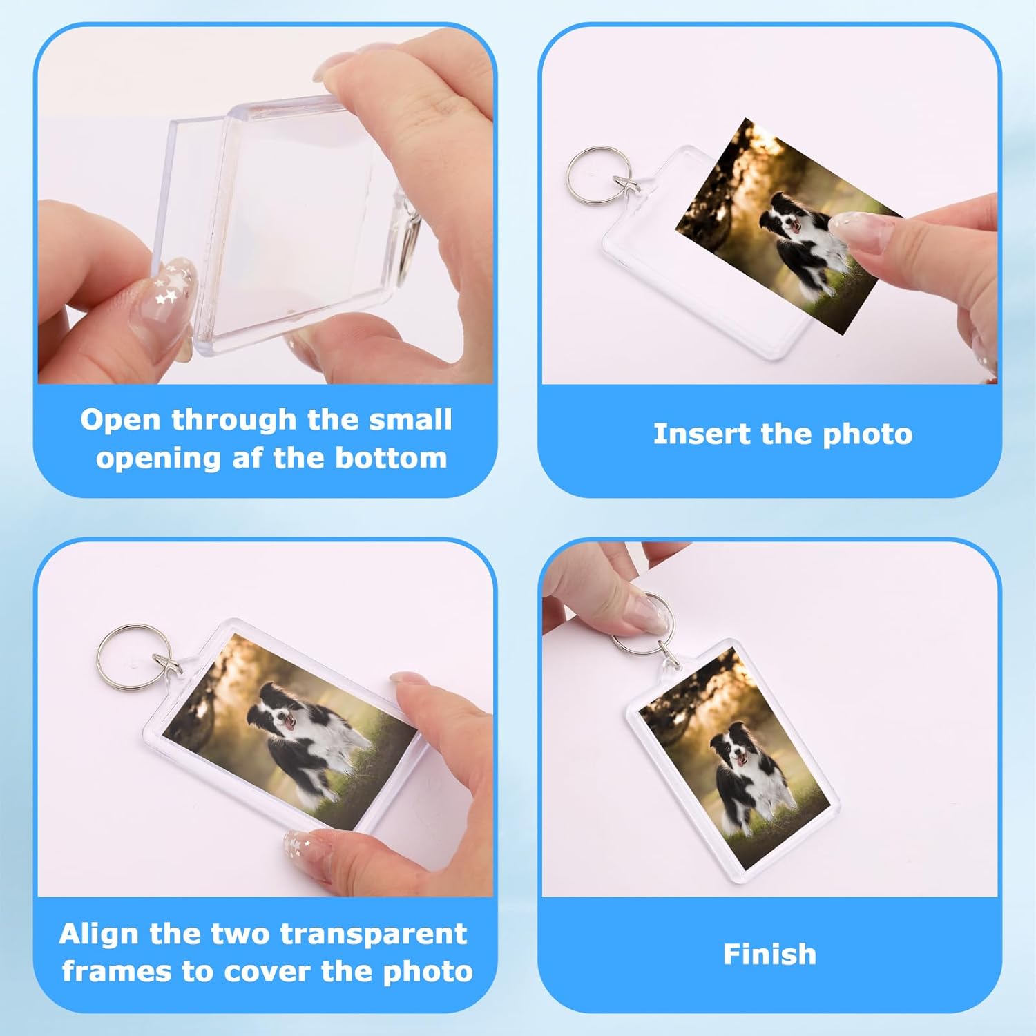 6-Pack Photo Keychain -2.75''x 1.97'' Acrylic Clear Keyrings Picture Frame Keychains - Double Sided Blank Photo Key Fob Holder with Split Ring for DIY Personalised Photo Gift - Image 3