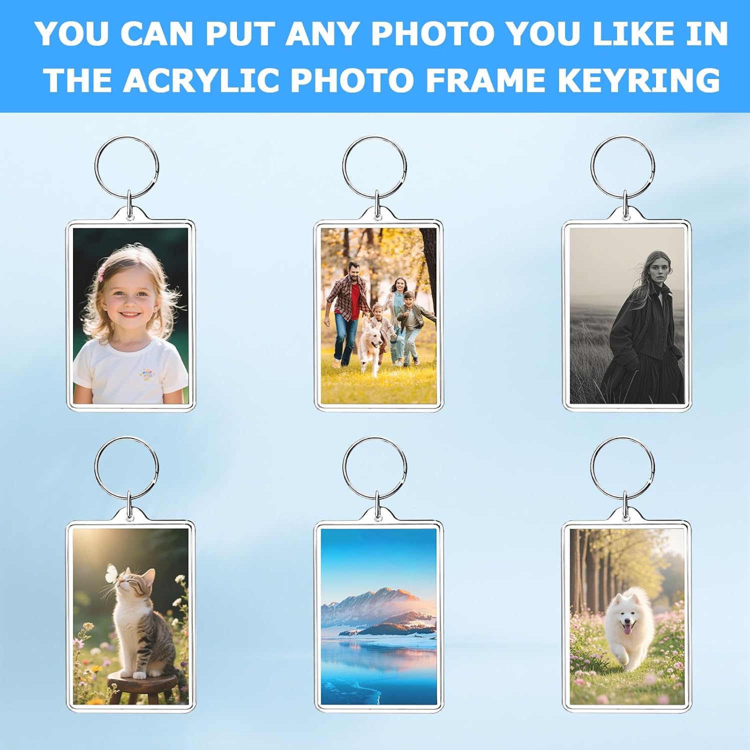 6-Pack Photo Keychain -2.75''x 1.97'' Acrylic Clear Keyrings Picture Frame Keychains - Double Sided Blank Photo Key Fob Holder with Split Ring for DIY Personalised Photo Gift - Image 5