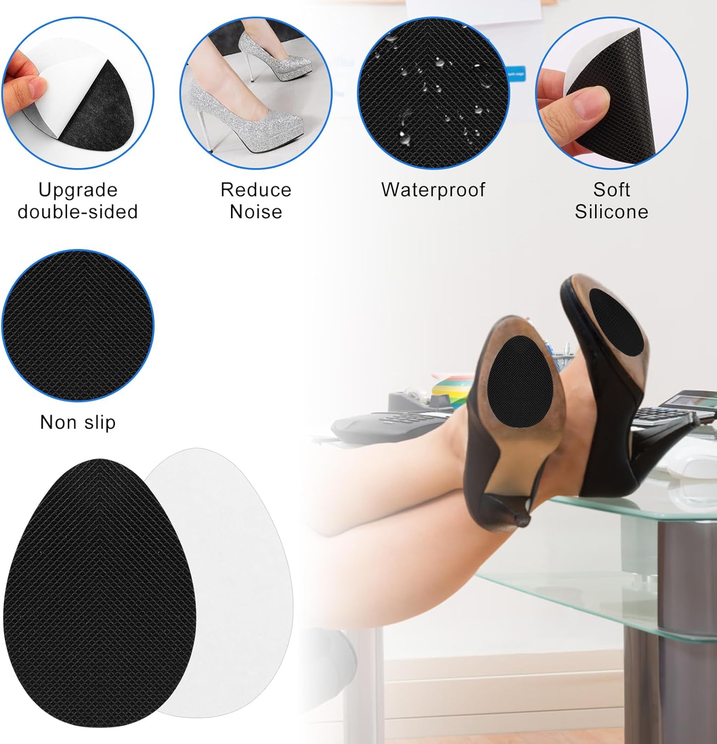 16 PCS/8 Pairs Non-Slip Shoe Pads for Bottom of Shoes– Self-Adhesive Sole Protectors for High Heels & Flats – Anti-Skid Shoes Grips Stickers for Slippery Floors, Noise Reduction, Shoe Bottom Repair - Image 2