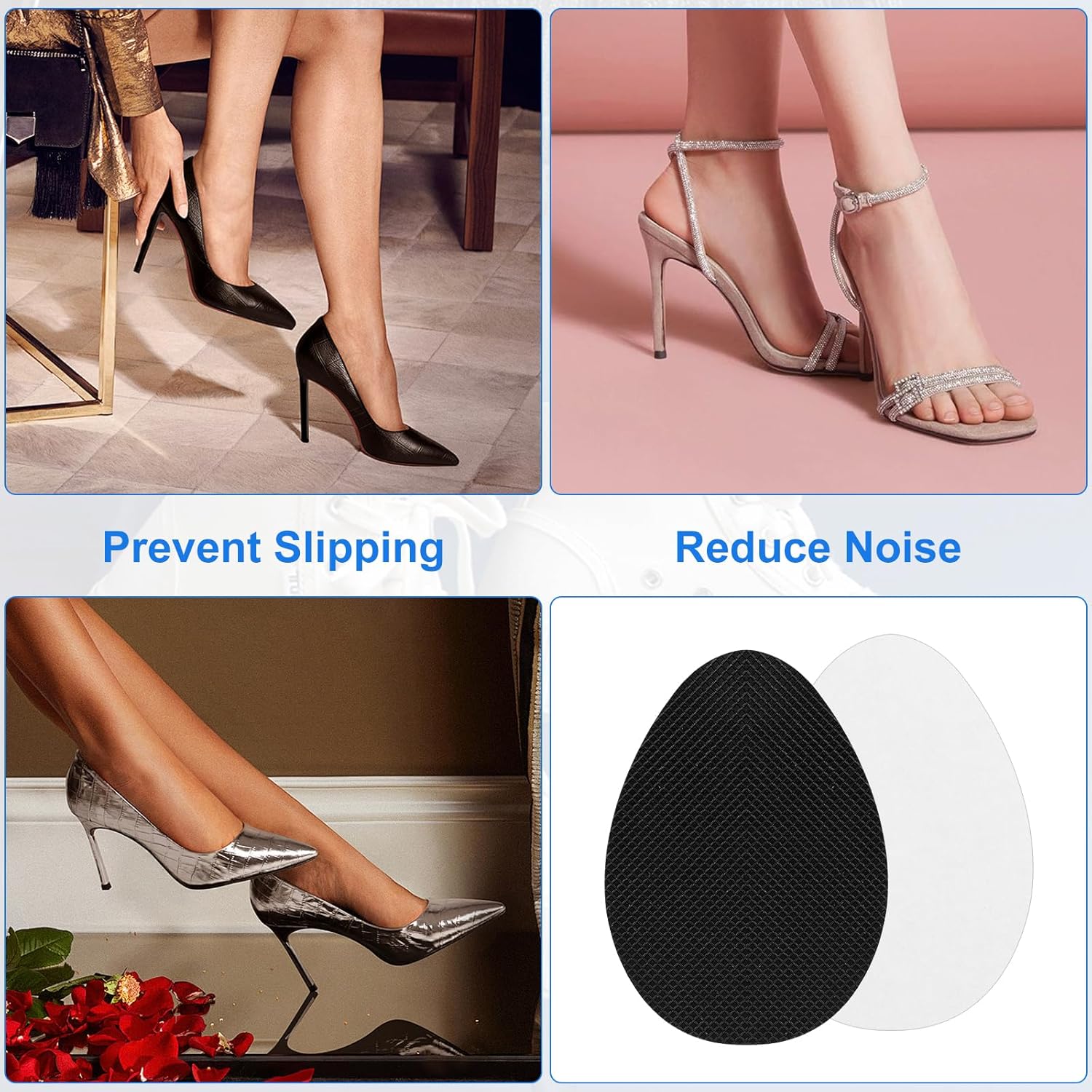 16 PCS/8 Pairs Non-Slip Shoe Pads for Bottom of Shoes– Self-Adhesive Sole Protectors for High Heels & Flats – Anti-Skid Shoes Grips Stickers for Slippery Floors, Noise Reduction, Shoe Bottom Repair - Image 4
