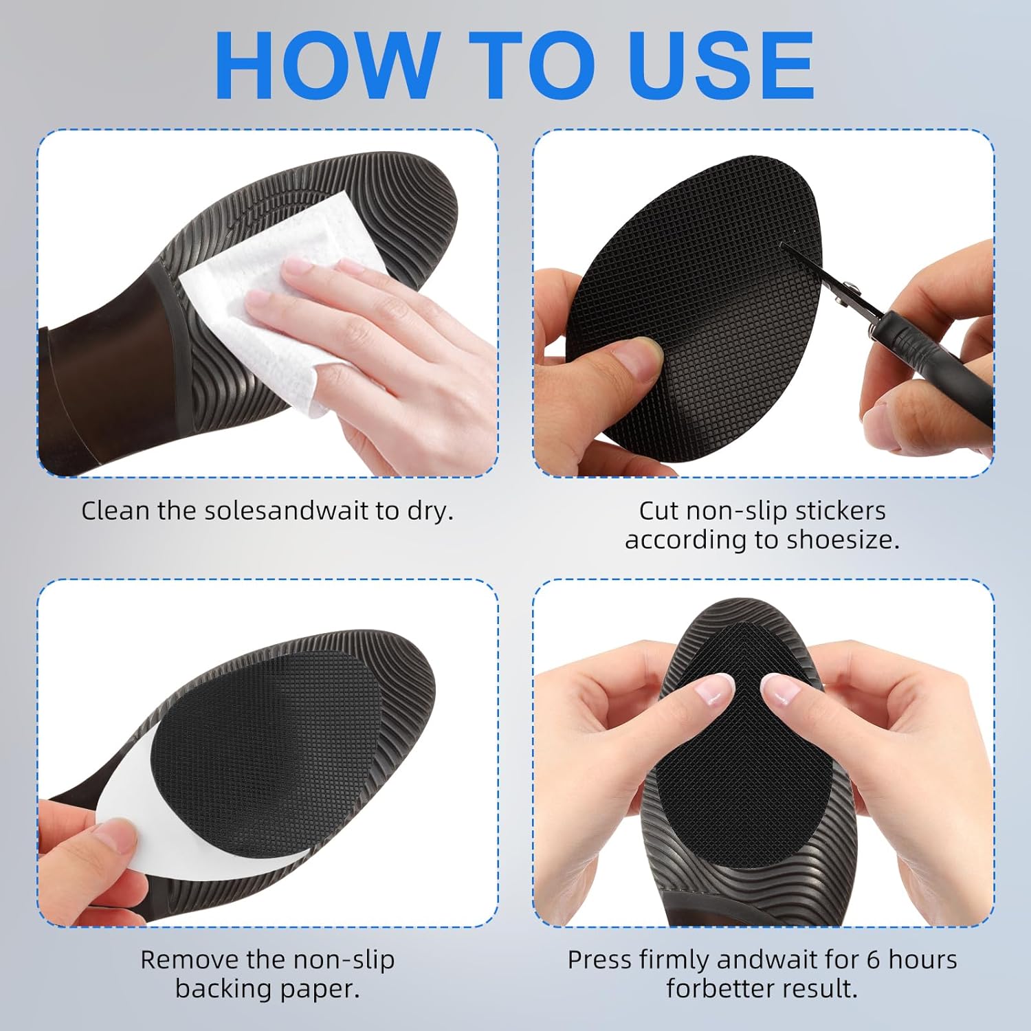 16 PCS/8 Pairs Non-Slip Shoe Pads for Bottom of Shoes– Self-Adhesive Sole Protectors for High Heels & Flats – Anti-Skid Shoes Grips Stickers for Slippery Floors, Noise Reduction, Shoe Bottom Repair - Image 5
