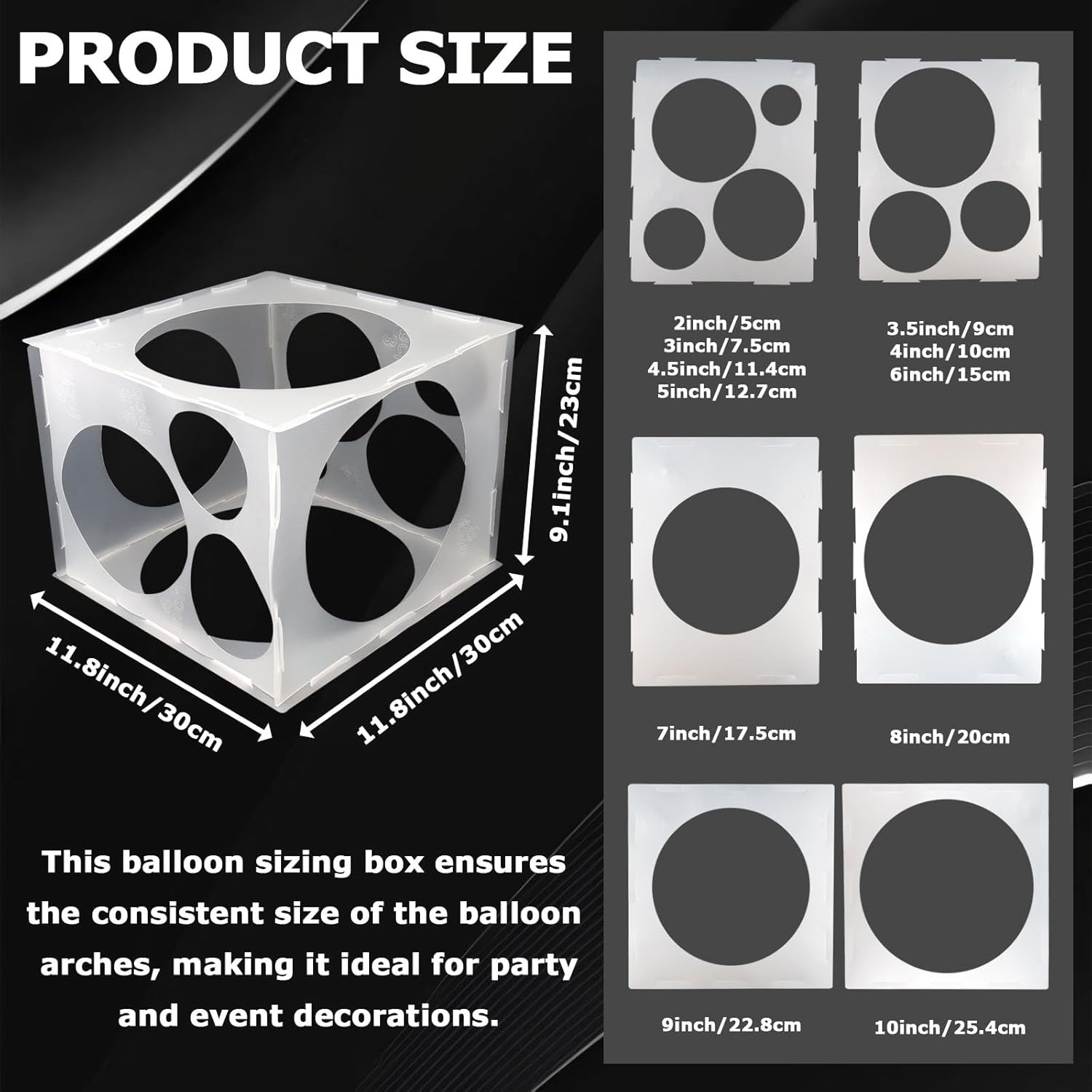 11 Holes Plastic Balloon Sizer Cube Box Collapsible 2-10 Inch Balloon Sizer Cube Boxs Size Measurement Tools for Balloons Decorations, Arches - Image 1