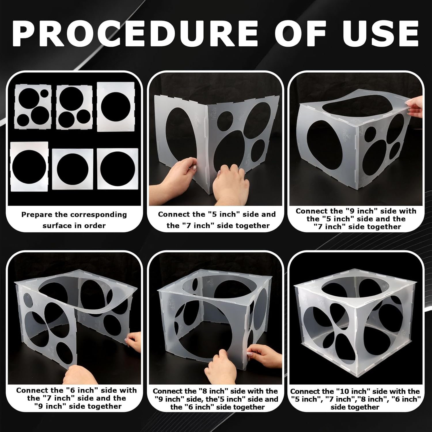 11 Holes Plastic Balloon Sizer Cube Box Collapsible 2-10 Inch Balloon Sizer Cube Boxs Size Measurement Tools for Balloons Decorations, Arches - Image 3