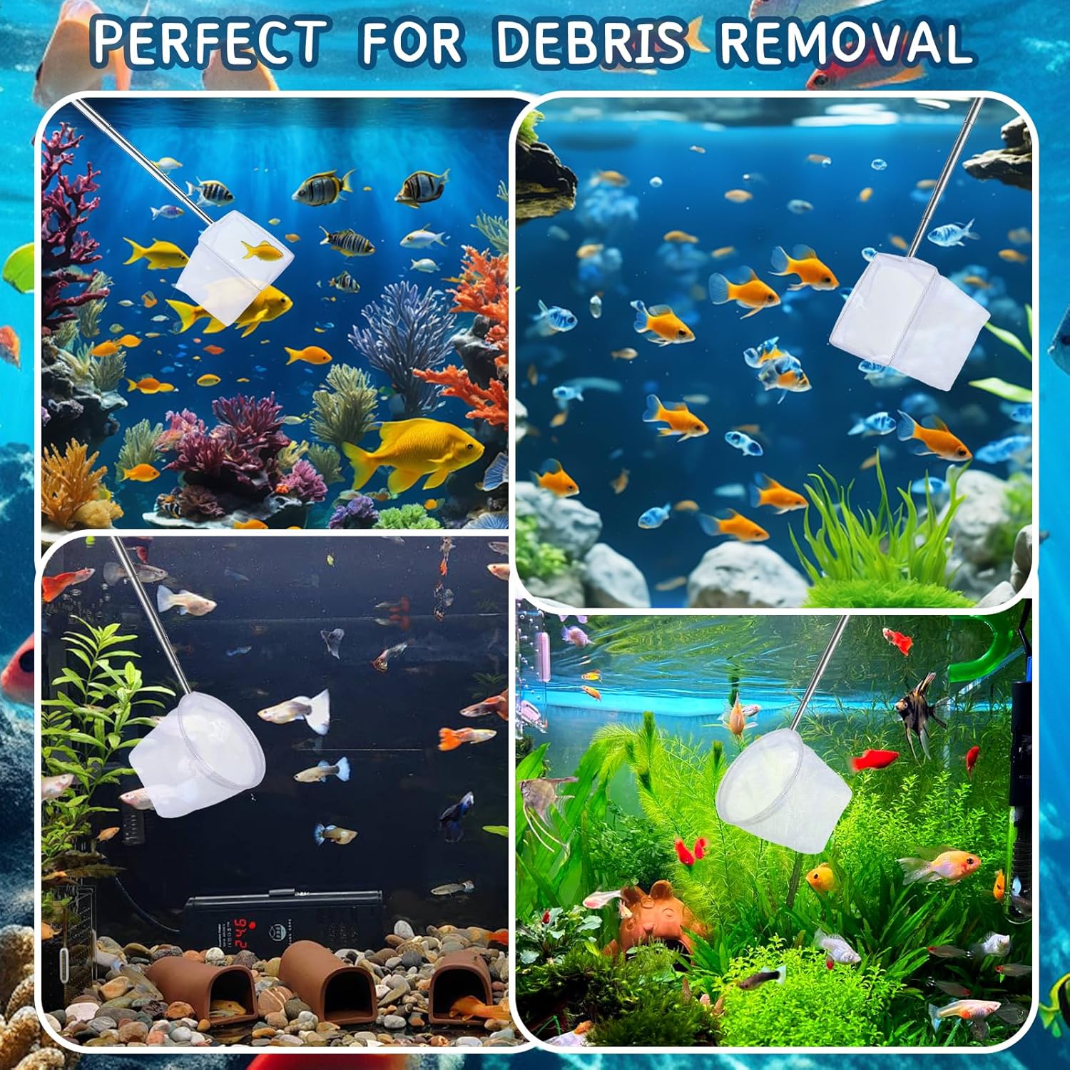 2-Pack Aquarium Fish Net - 3.3In & 2.6in Fishes Tank Shrimp Net Debris Cleaning Tools - Fast-Dry Mesh Scoop with Extendable Handle - Small Fish Net for Fish Tank for Shrimp & Bettas - Image 1