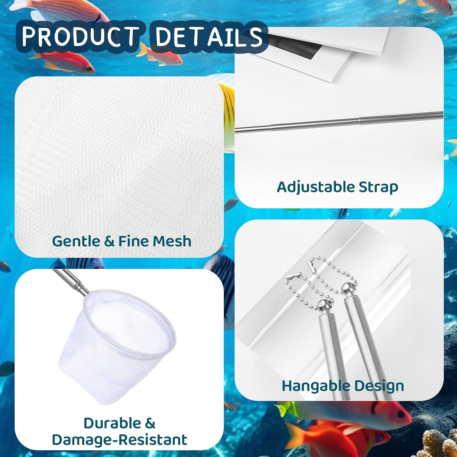2-Pack Aquarium Fish Net - 3.3In & 2.6in Fishes Tank Shrimp Net Debris Cleaning Tools - Fast-Dry Mesh Scoop with Extendable Handle - Small Fish Net for Fish Tank for Shrimp & Bettas - Image 3