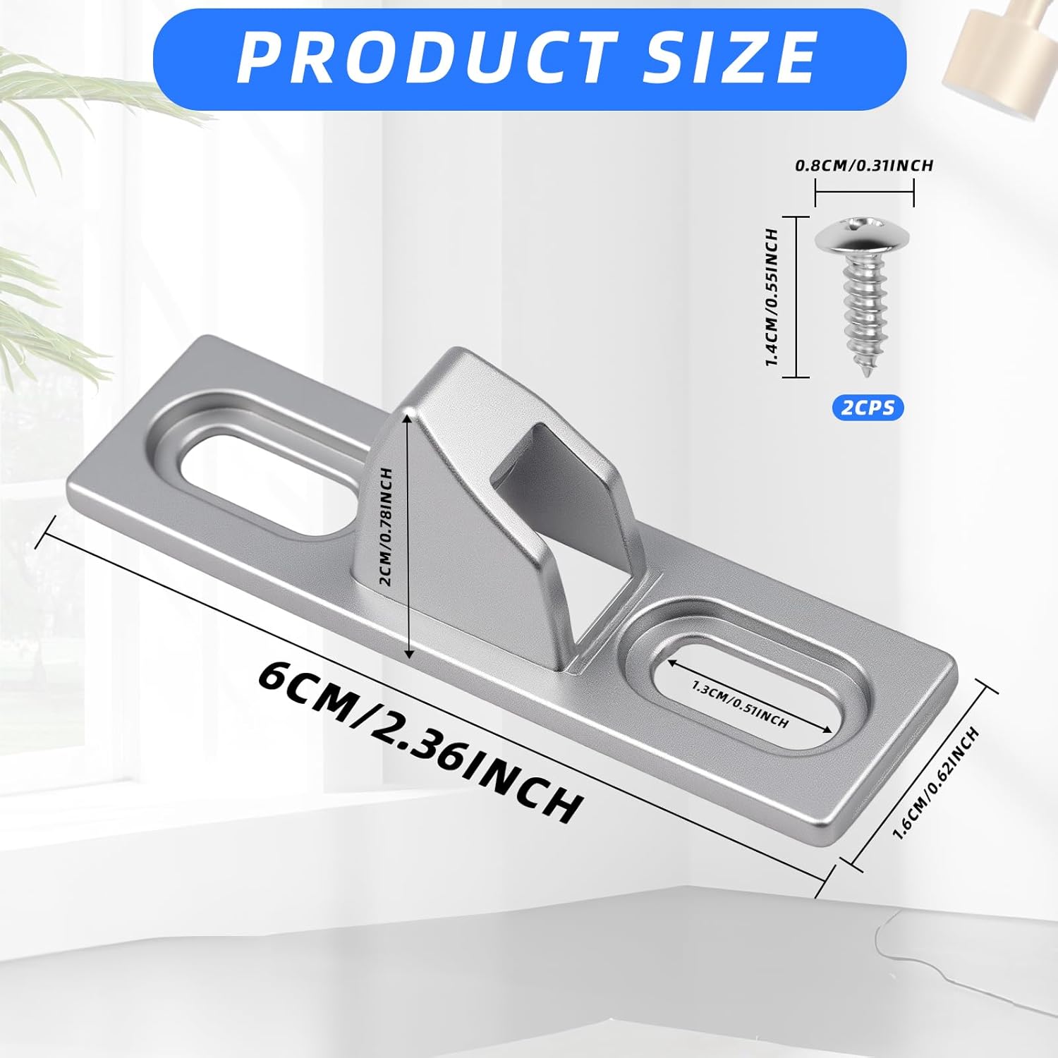 Sliding Door Keeper 1Set Chrome Plated Sliding Glass Lock with mounting Screws Slide Sliding Door Lock Latch Hardware Replacement for Various Sliding Patio Door - Image 1