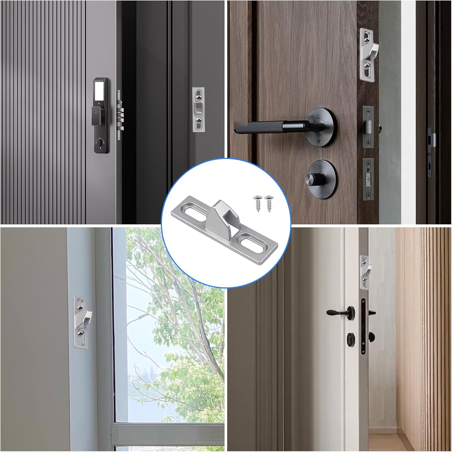 Sliding Door Keeper 1Set Chrome Plated Sliding Glass Lock with mounting Screws Slide Sliding Door Lock Latch Hardware Replacement for Various Sliding Patio Door - Image 5