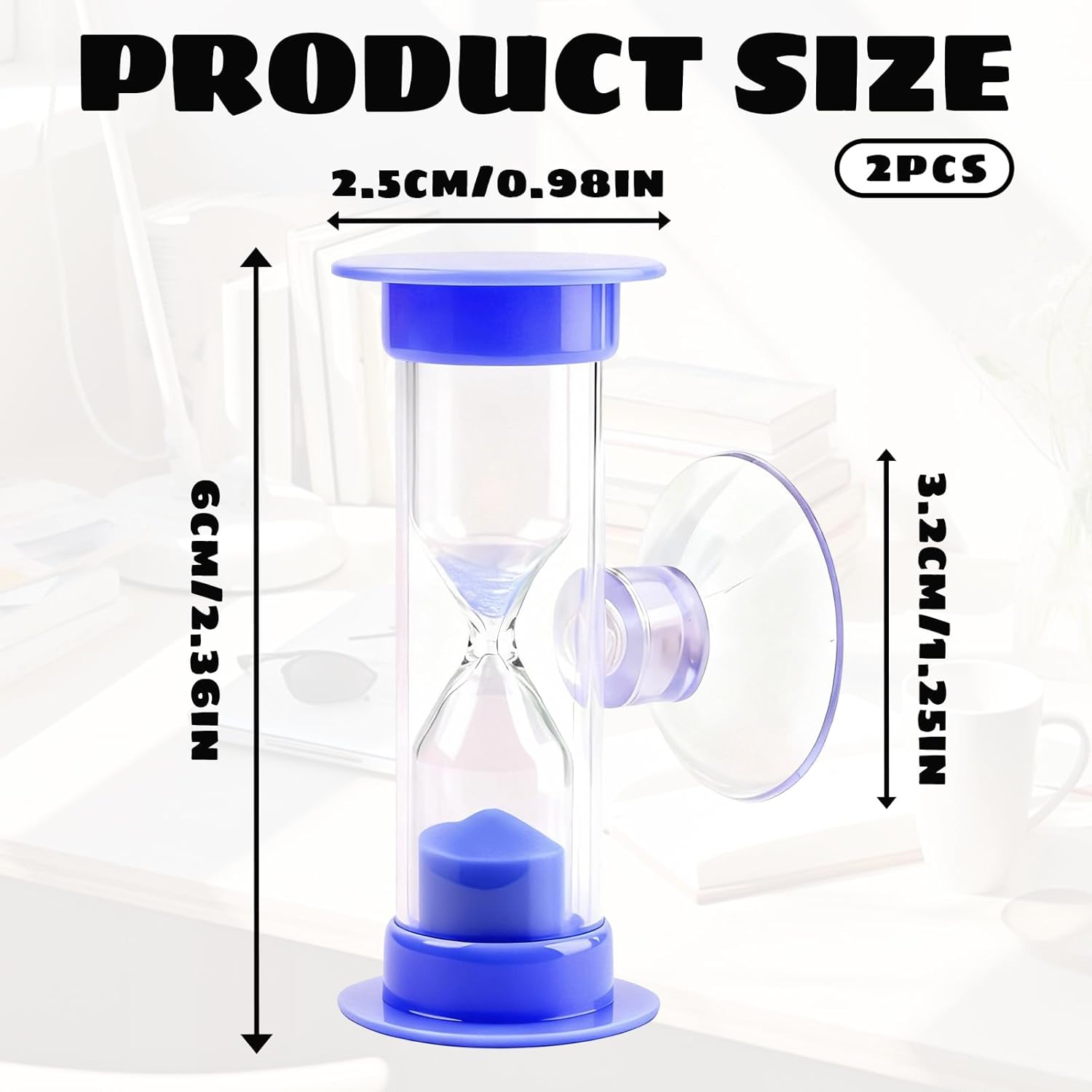 2-Pack 2 Minute Hourglass Sand Timer with Suction Cup - Unbreakable Sucker Sand Clock Timer 2 min -Plastic Mini Sand Watch -Reminde Kids Brushing Time - Image 1