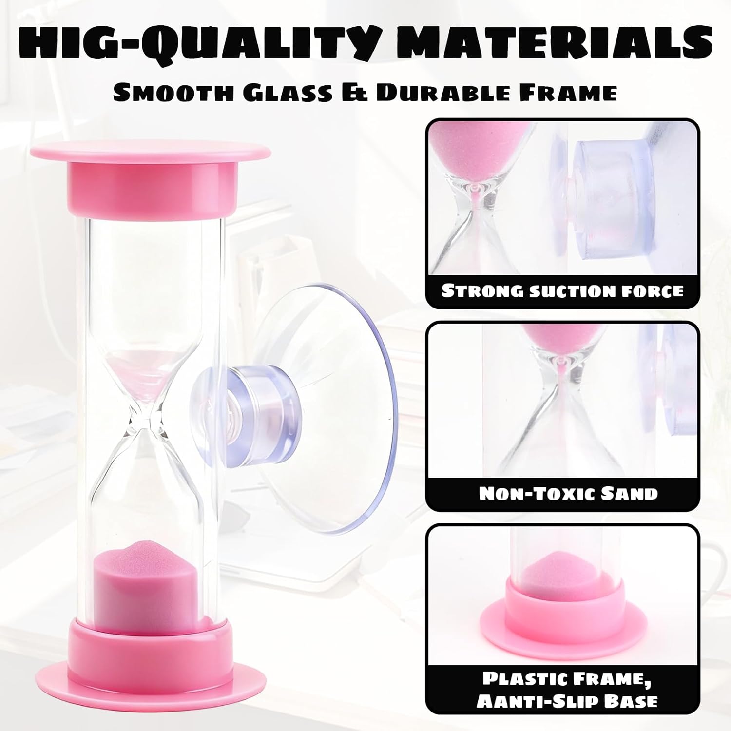 2-Pack 2 Minute Hourglass Sand Timer with Suction Cup - Unbreakable Sucker Sand Clock Timer 2 min -Plastic Mini Sand Watch -Reminde Kids Brushing Time - Image 2
