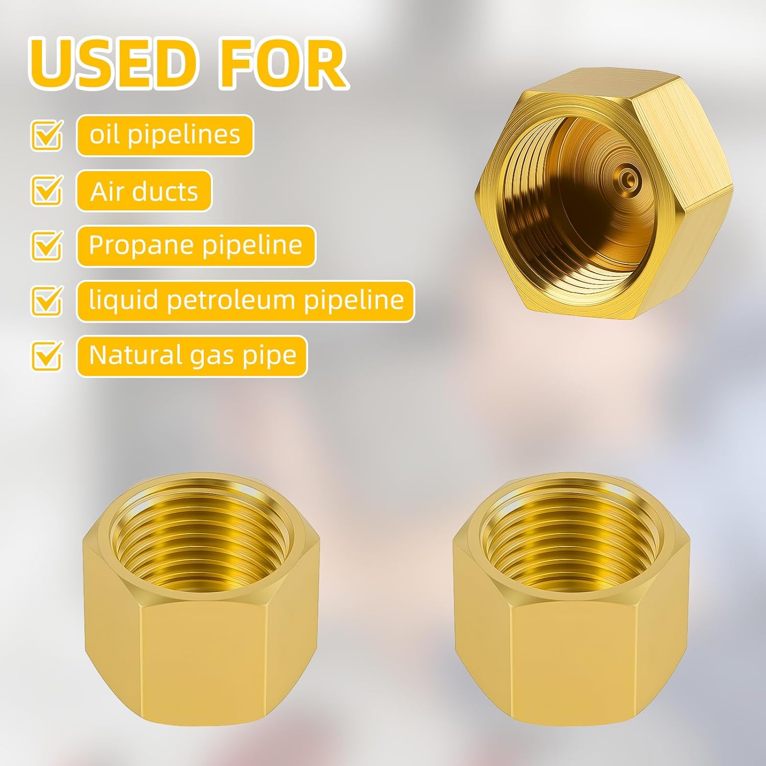 6pcs Brass Pipe Cap, 1/4 Inch NPT Hex Head Pipe Fitting Caps with Rubber Gasket Faucet Valve Caps Brass Compression Cap for Closing off Pipes - Image 5
