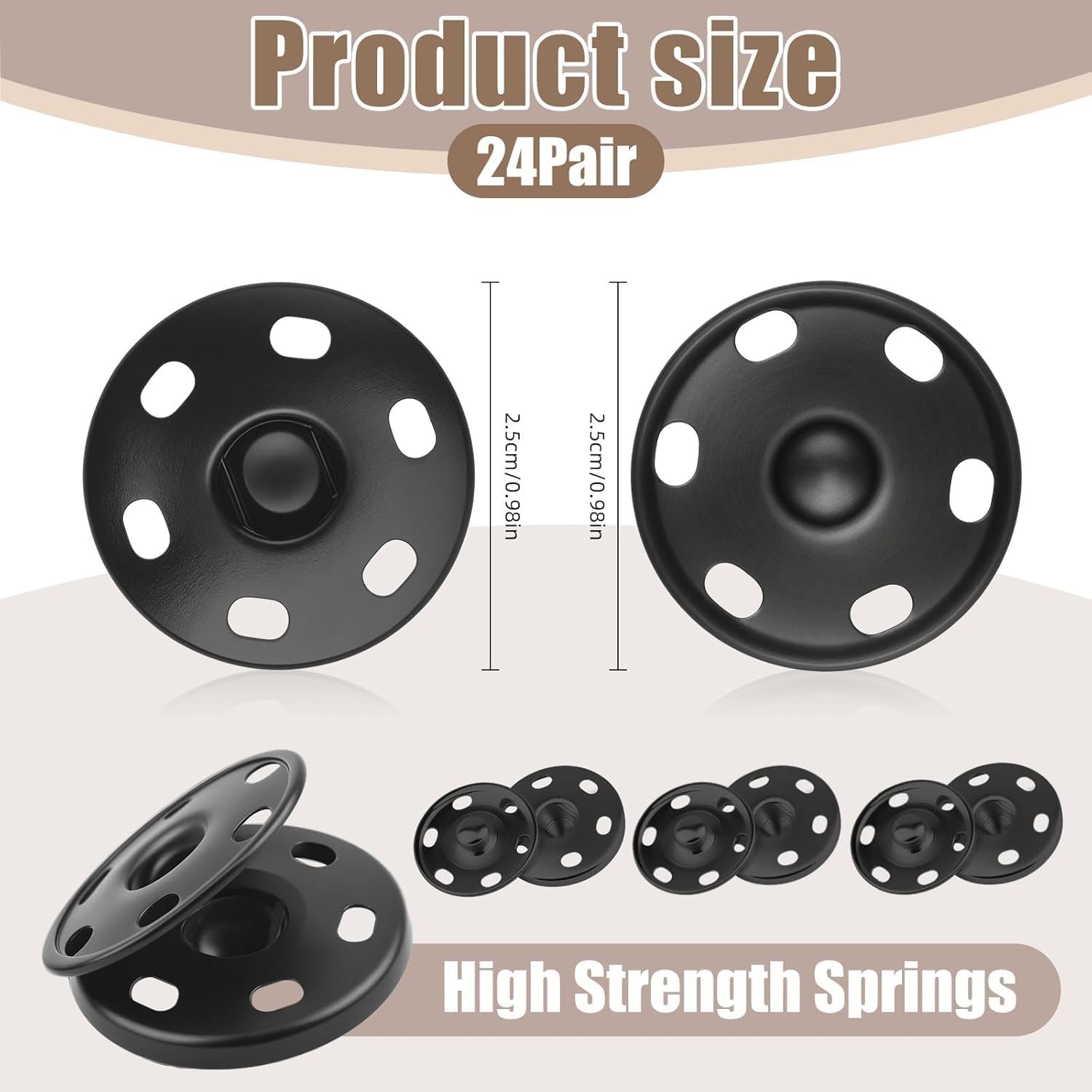 24Set 1Inch/25mm Large Sew-on Snap Buttons for Clothes - Sew on Snaps Sewing Snaps for Fabric - Metal Snaps Fasteners Press Studs Buttons for Sewing Clothing, Black - Image 1