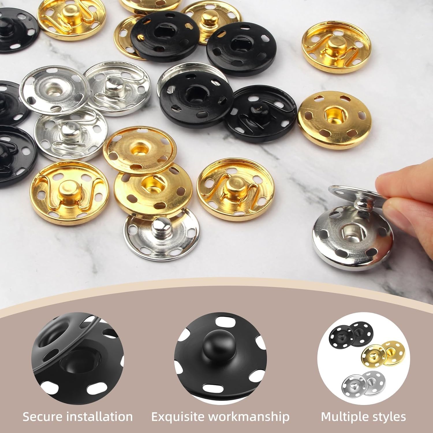 24Set 1Inch/25mm Large Sew-on Snap Buttons for Clothes - Sew on Snaps Sewing Snaps for Fabric - Metal Snaps Fasteners Press Studs Buttons for Sewing Clothing, Black - Image 3