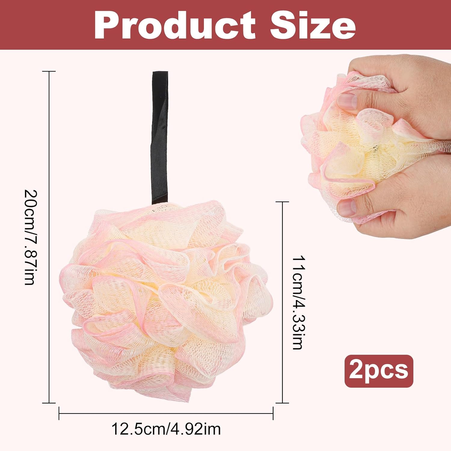 2 Pack Loofah Sponge Shower Loofahs - 2 Colors Bath Sponges Mesh Balls for Body Scrubber - Exfoliator Wash Back Scrubber Bathroom Men Women - Scrubbers Cleaning Bathing Accessories - Image 1