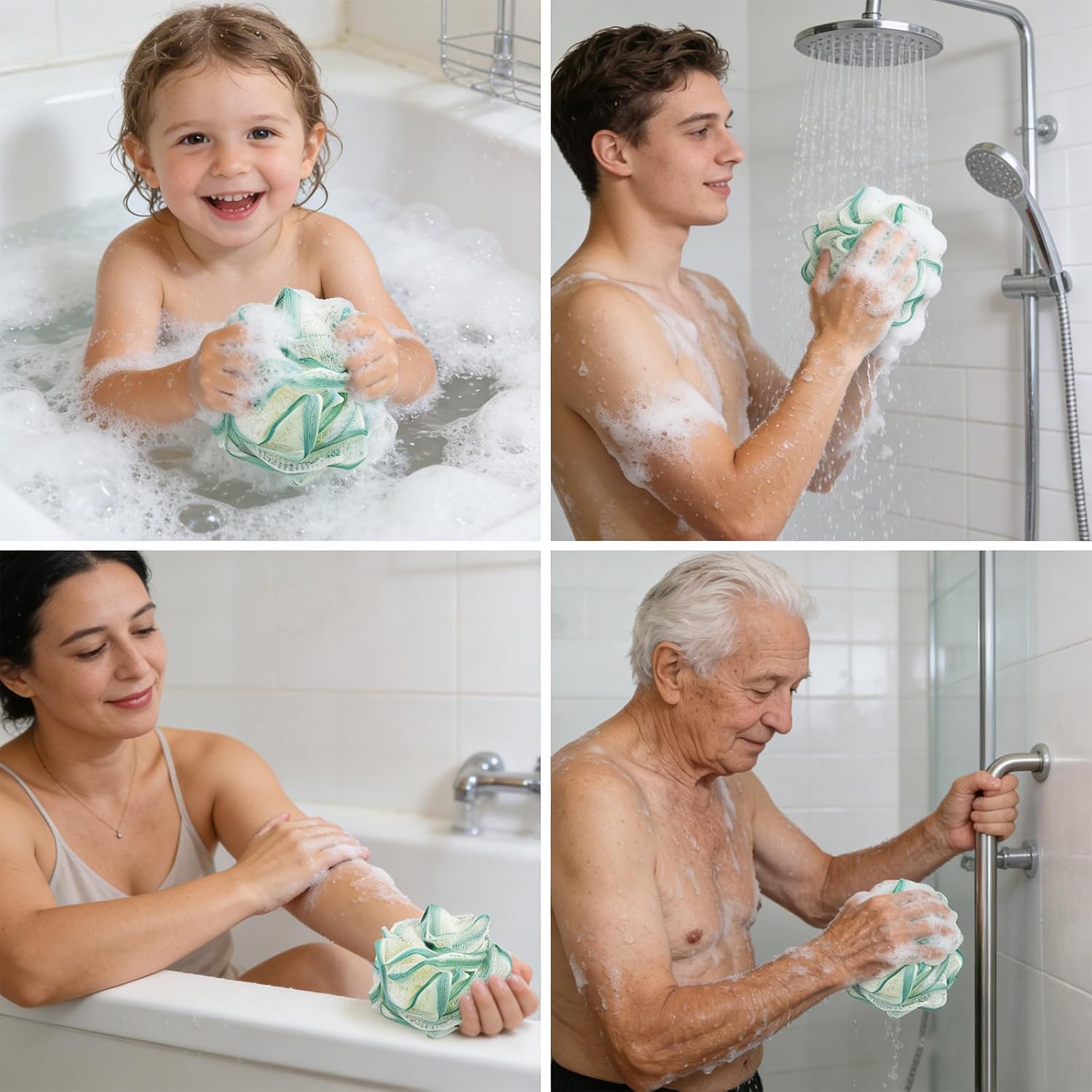 2 Pack Loofah Sponge Shower Loofahs - 2 Colors Bath Sponges Mesh Balls for Body Scrubber - Exfoliator Wash Back Scrubber Bathroom Men Women - Scrubbers Cleaning Bathing Accessories - Image 5