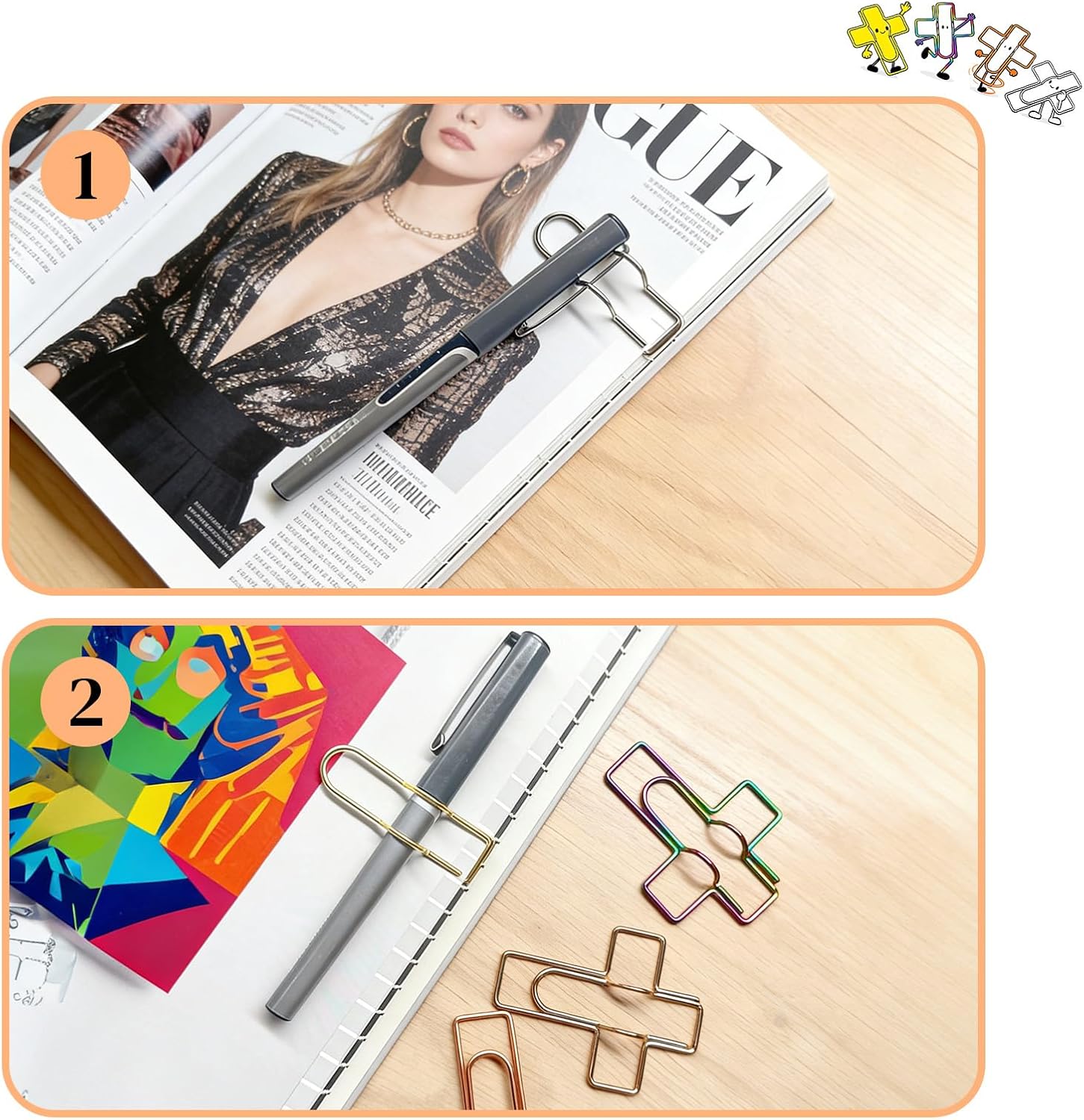 Paperclip Pen Holder, Metal Pen Holder for Notebook - 8 Pcs Cross Shaped Pen Clips Planner Accessories Office Supplies (Only for Pens with a Thickness of Less Than 0.5 Inches) - Image 4