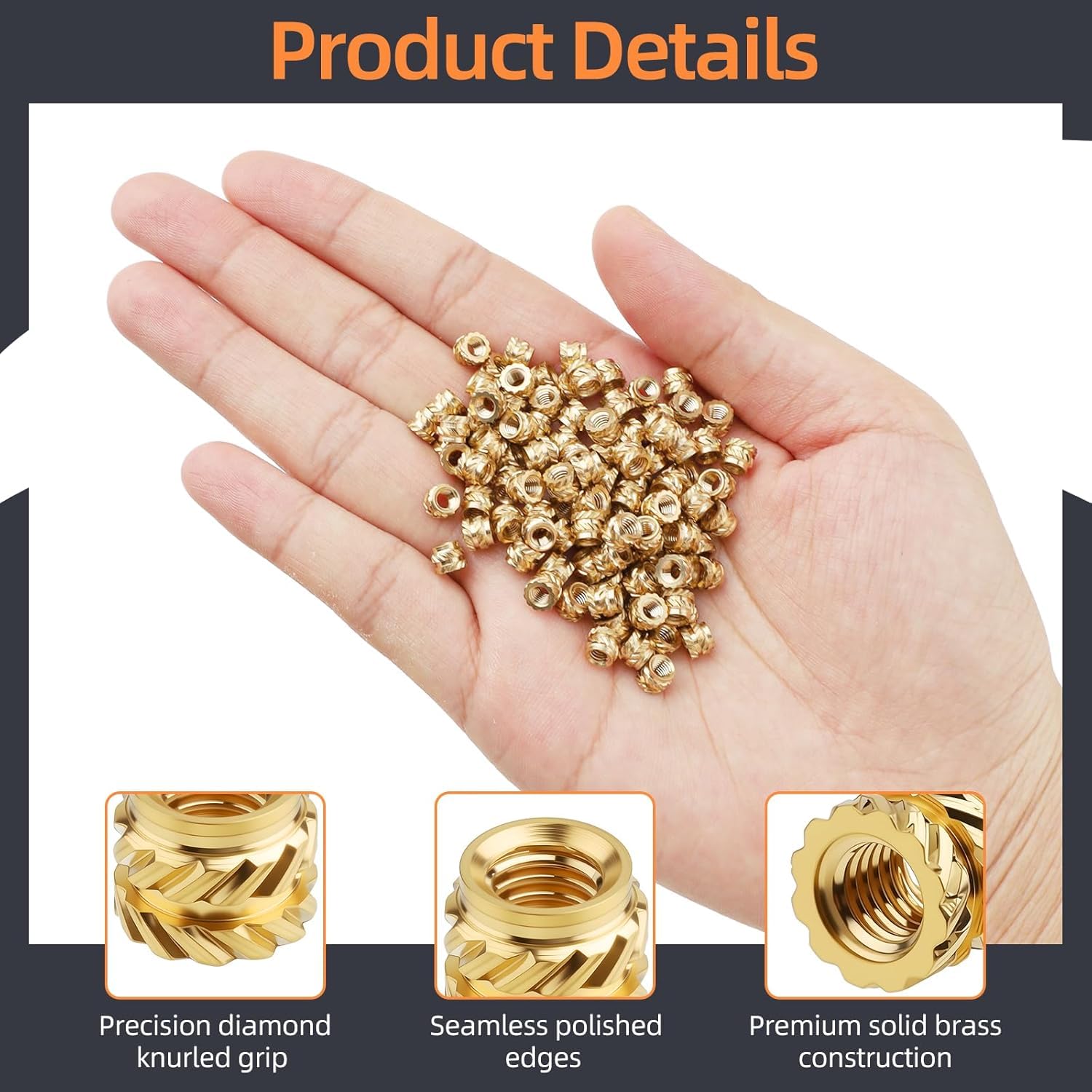100-Pack M3 Threaded Inserts - Heat Set Inserts - M3x4x5 Female Thread Metric Knurled Nuts - Brass Insert Nut Threaded Inserts for Plastic 3D Printing Components Loptop Automotive Shell - Image 2