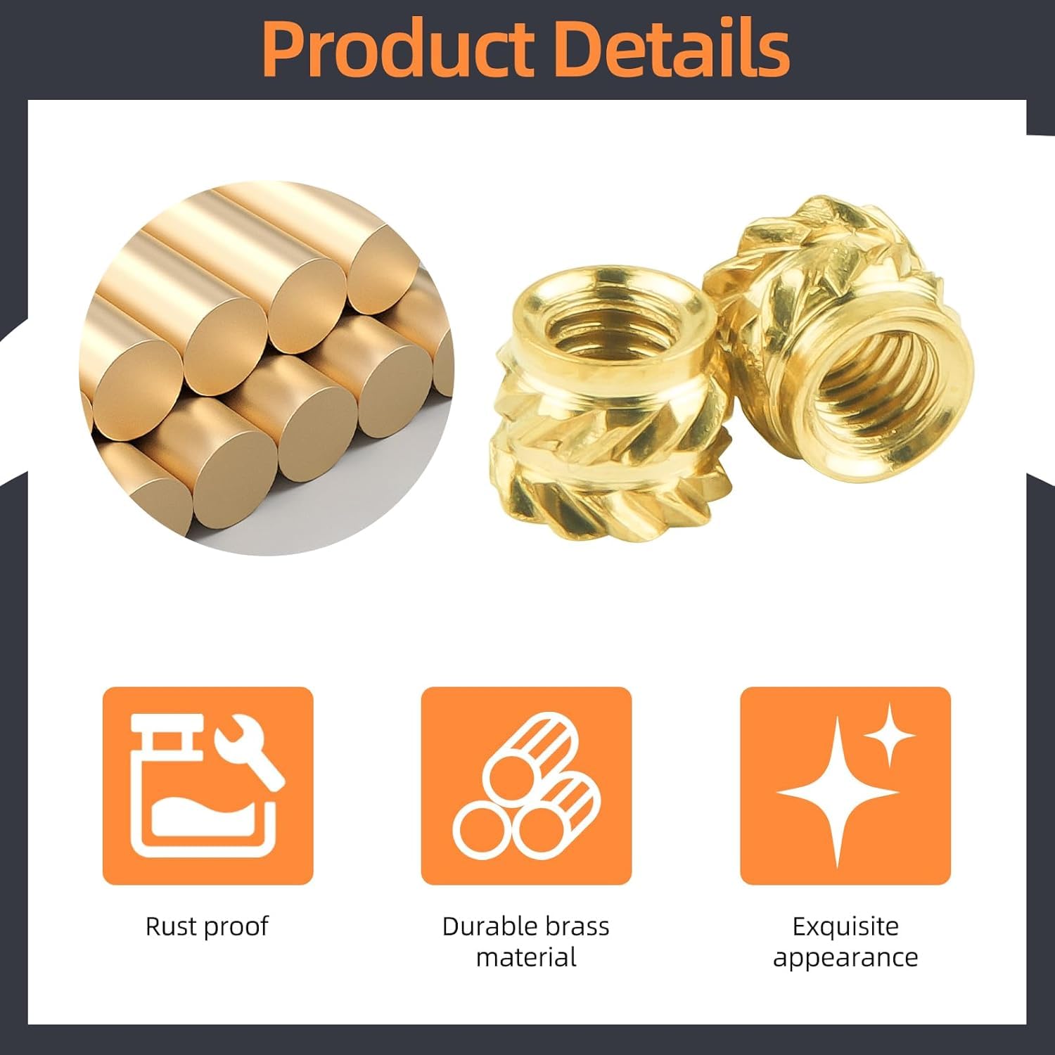 100-Pack M3 Threaded Inserts - Heat Set Inserts - M3x4x5 Female Thread Metric Knurled Nuts - Brass Insert Nut Threaded Inserts for Plastic 3D Printing Components Loptop Automotive Shell - Image 3