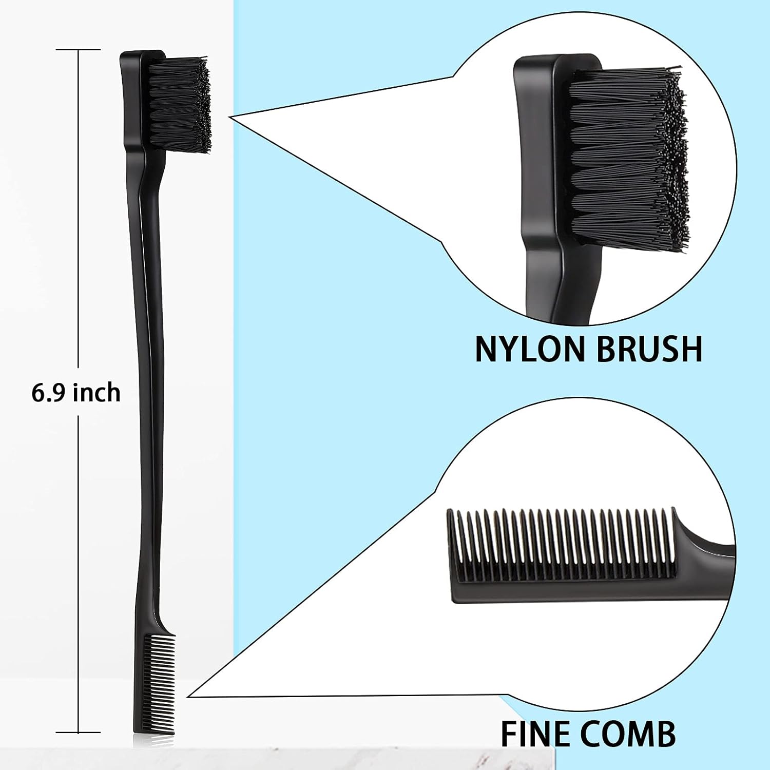 3 Pcs Slick Back Hair Brush Set Bristle Brush Edge Control Teasing Comb for Women Black Hair(Black) - Image 2