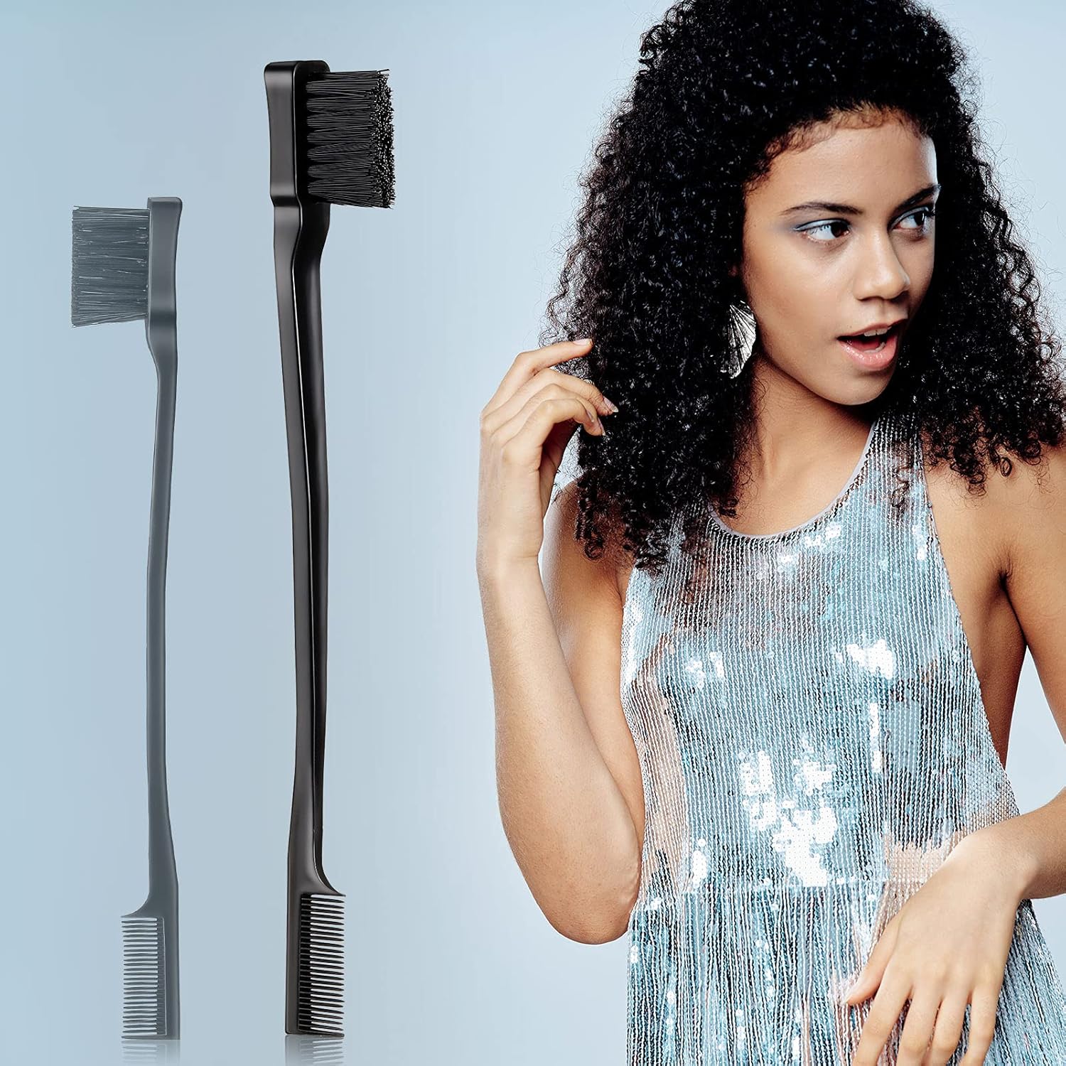 3 Pcs Slick Back Hair Brush Set Bristle Brush Edge Control Teasing Comb for Women Black Hair(Black) - Image 6