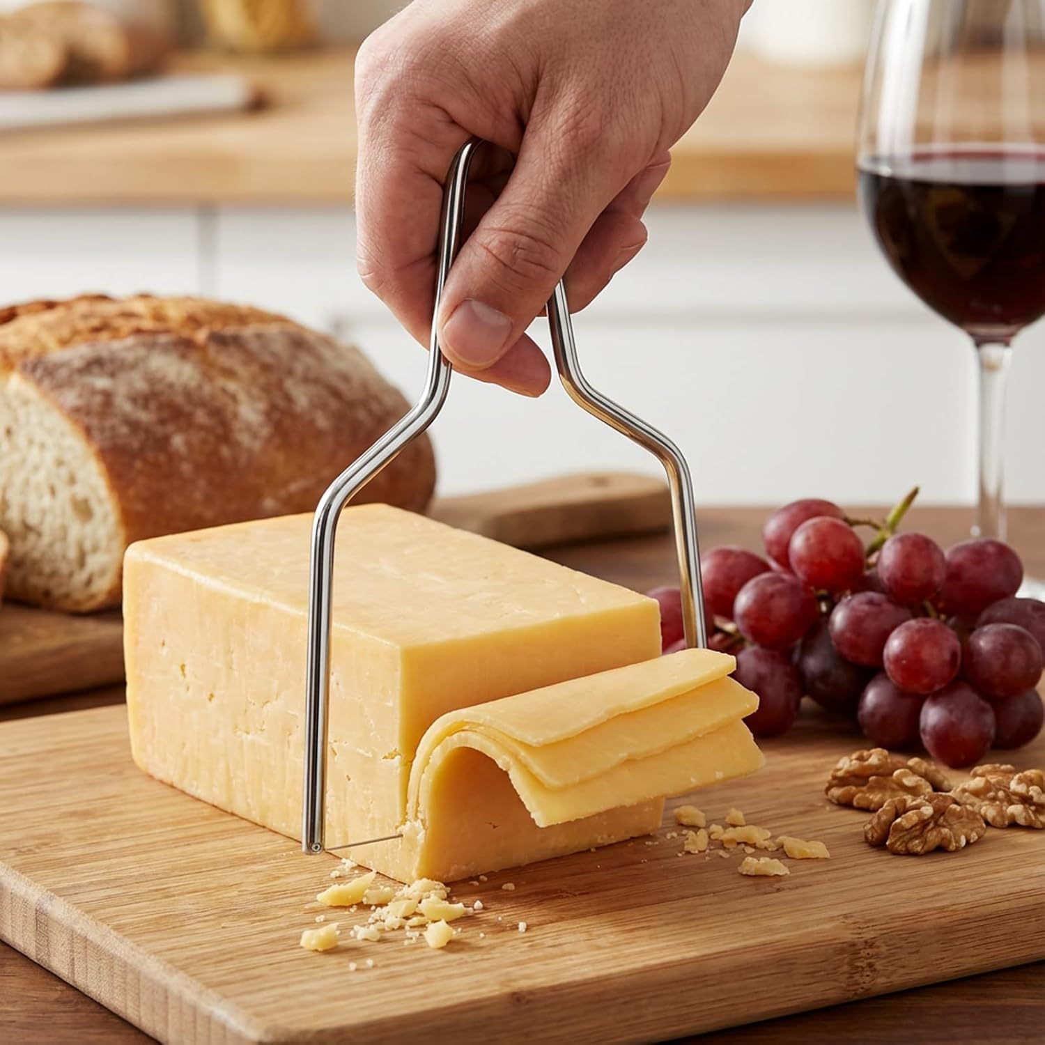 2-Pack Stainless Steel Wire Cheese Slicer - 2 Sizes Hand Held Cheese Butter Block Cutter for Cheddar, Gruyere, Raclette, Mozzarella - Easy And Fast Cutting Hard Or Semi Hard Block Cheeses - Image 3