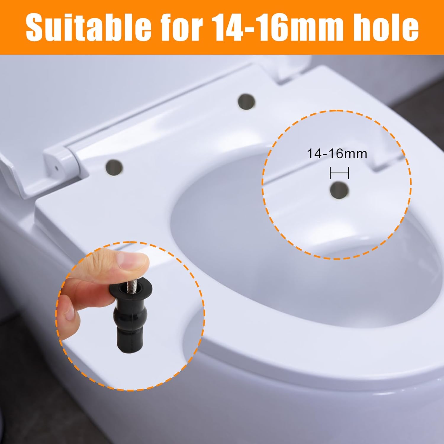 2 Pack Toilet Hinge Bolts, Universal Rubber Expansion Seat Cover Screws for Top Mounting Toilet Seat Hinges (for 14-16mm hole toilet seats) - Image 3