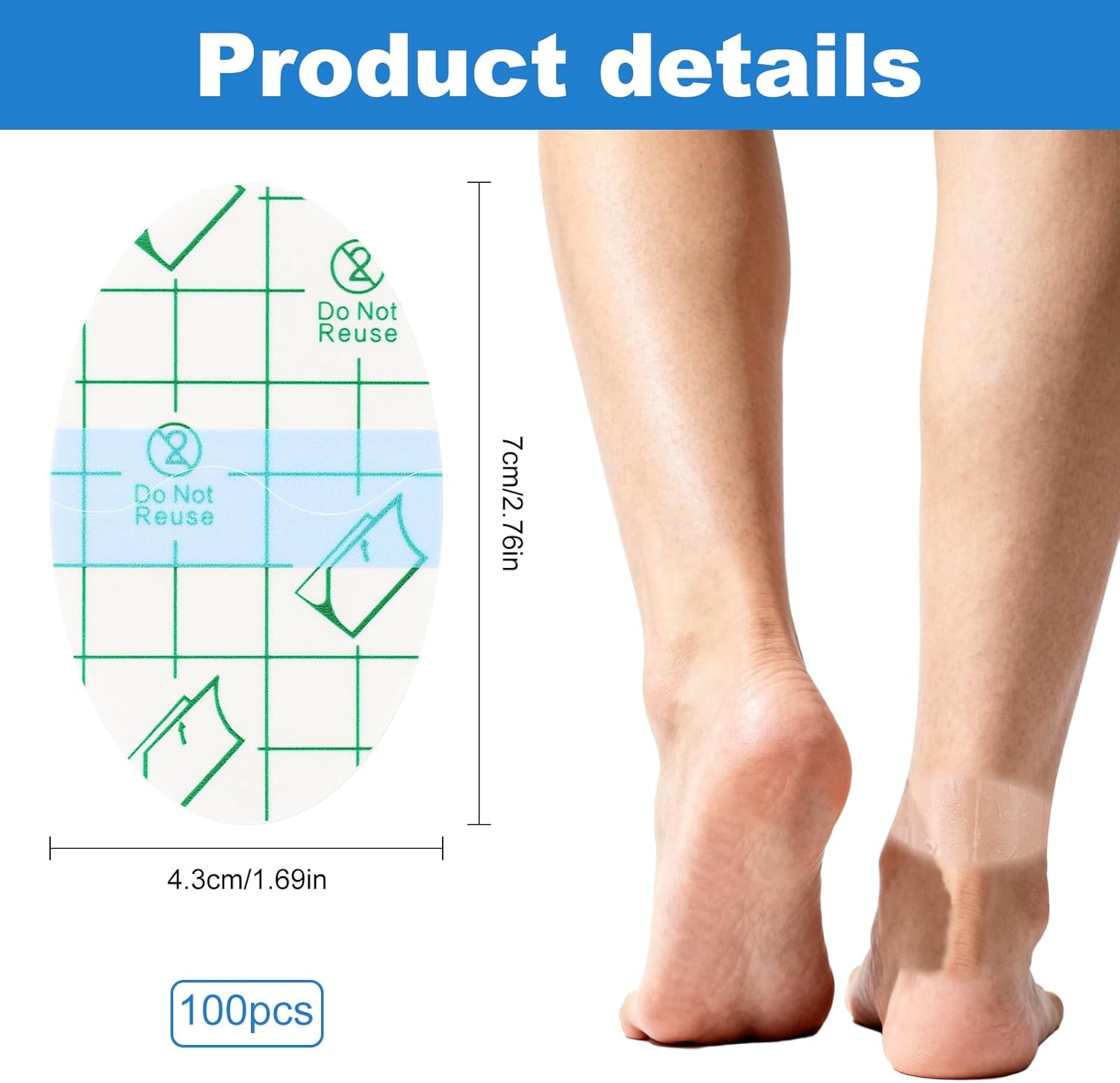100PCS Self Adhesive Invisible Heel Anti Wear Sticker, Waterproof Transparent Thin Anti-Wear Foot Care Heel Protection Pad Stickers for Feet Heel Shoes Padding - Prevent Heels Rubbed 1.7×2.6in - Image 1
