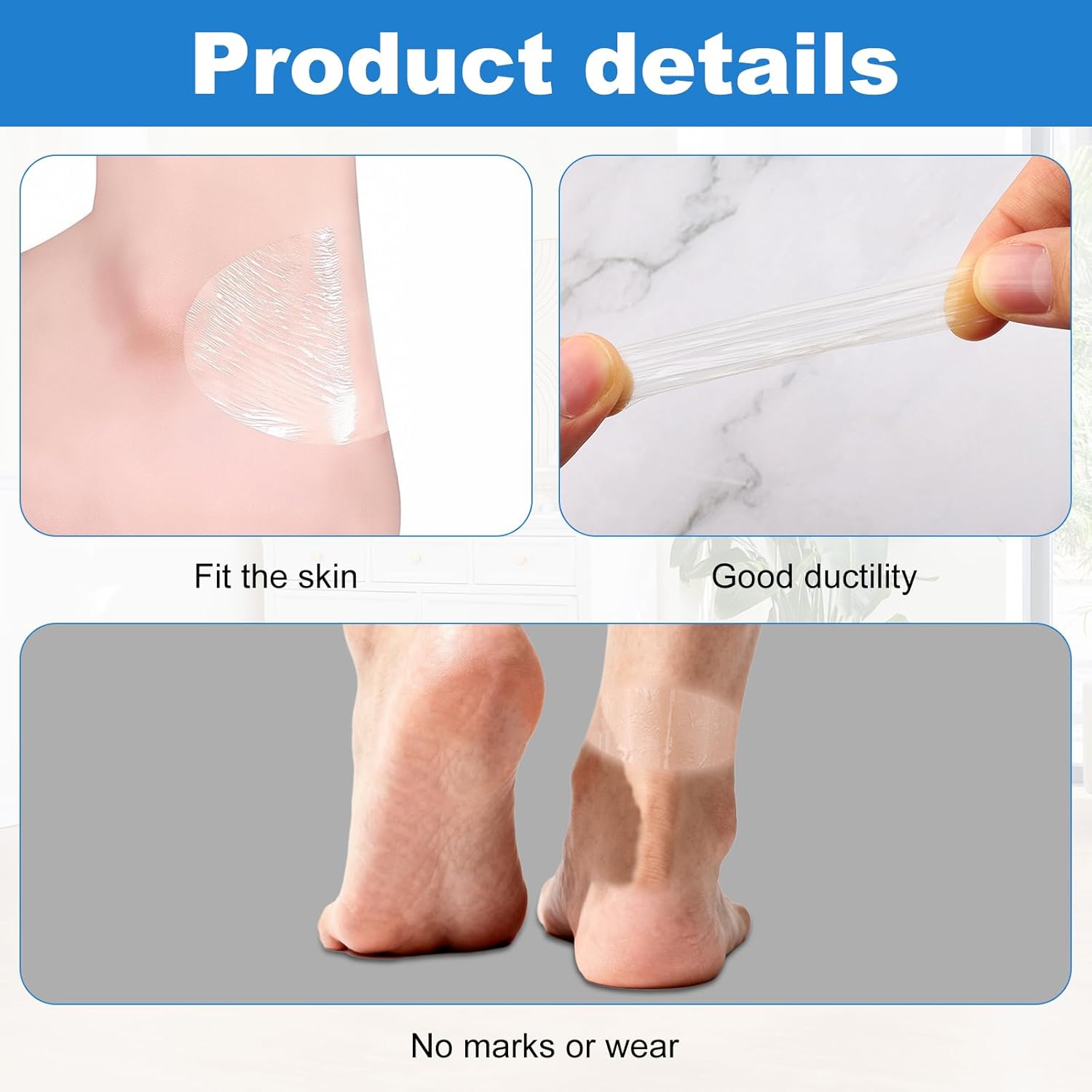 100PCS Self Adhesive Invisible Heel Anti Wear Sticker, Waterproof Transparent Thin Anti-Wear Foot Care Heel Protection Pad Stickers for Feet Heel Shoes Padding - Prevent Heels Rubbed 1.7×2.6in - Image 2