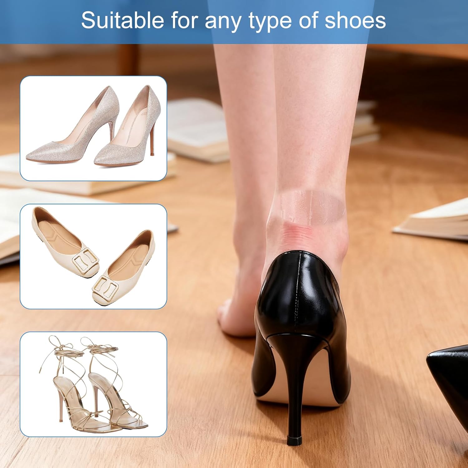 100PCS Self Adhesive Invisible Heel Anti Wear Sticker, Waterproof Transparent Thin Anti-Wear Foot Care Heel Protection Pad Stickers for Feet Heel Shoes Padding - Prevent Heels Rubbed 1.7×2.6in - Image 5