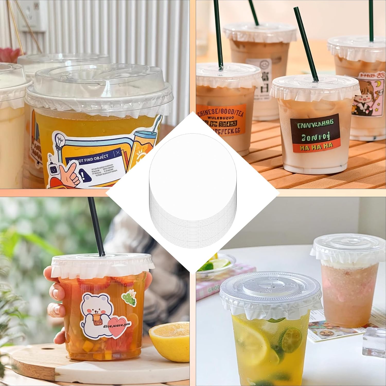 200-Pack 4.5 Inch Leak-Proof Cup Lid Liners – White Round Sealing Pads Lid Covers for Plastic Drink Cups, Milk Tea, Coffee, Bubble Tea Water Bottles – Spill-Proof Film Pads for Beverage Containers - Image 5