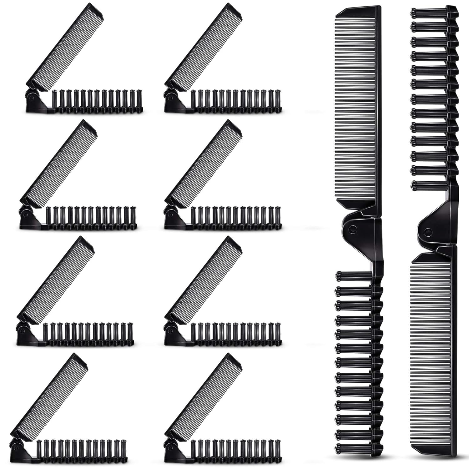10 Pcs Portable Travel Folding Comb Brush Combo Compact Foldable Hair Brush Pocket Size Comb Double Headed for Women Men Homeless Hotel Shelter Nursing Home Charity Church (Black) - Image 1