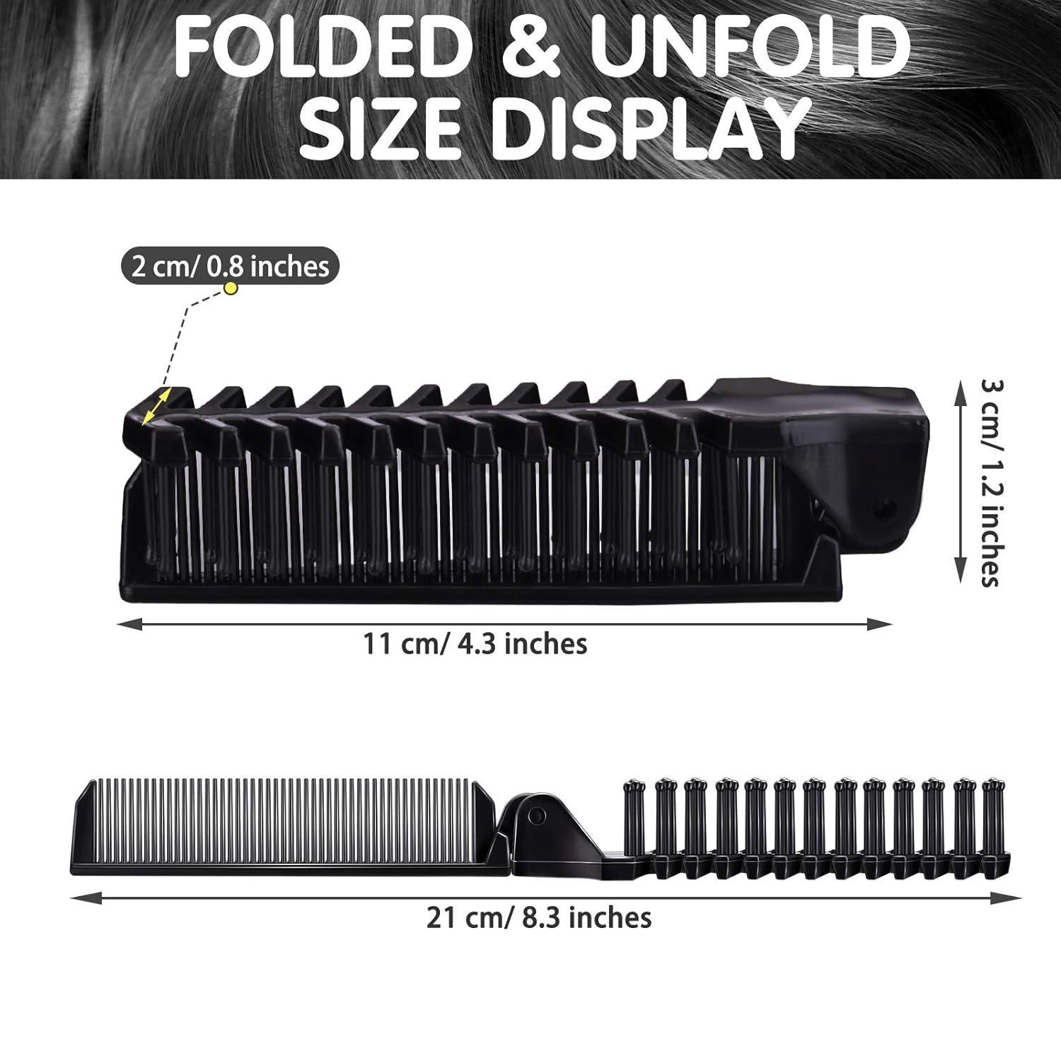 10 Pcs Portable Travel Folding Comb Brush Combo Compact Foldable Hair Brush Pocket Size Comb Double Headed for Women Men Homeless Hotel Shelter Nursing Home Charity Church (Black) - Image 2