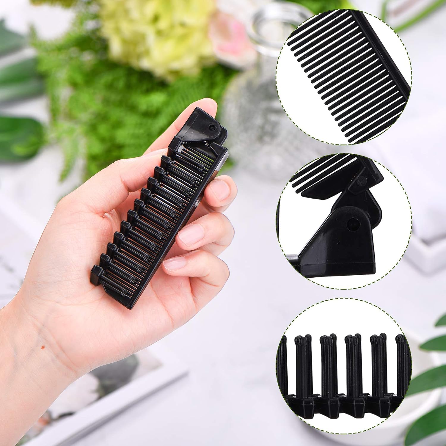 10 Pcs Portable Travel Folding Comb Brush Combo Compact Foldable Hair Brush Pocket Size Comb Double Headed for Women Men Homeless Hotel Shelter Nursing Home Charity Church (Black) - Image 3