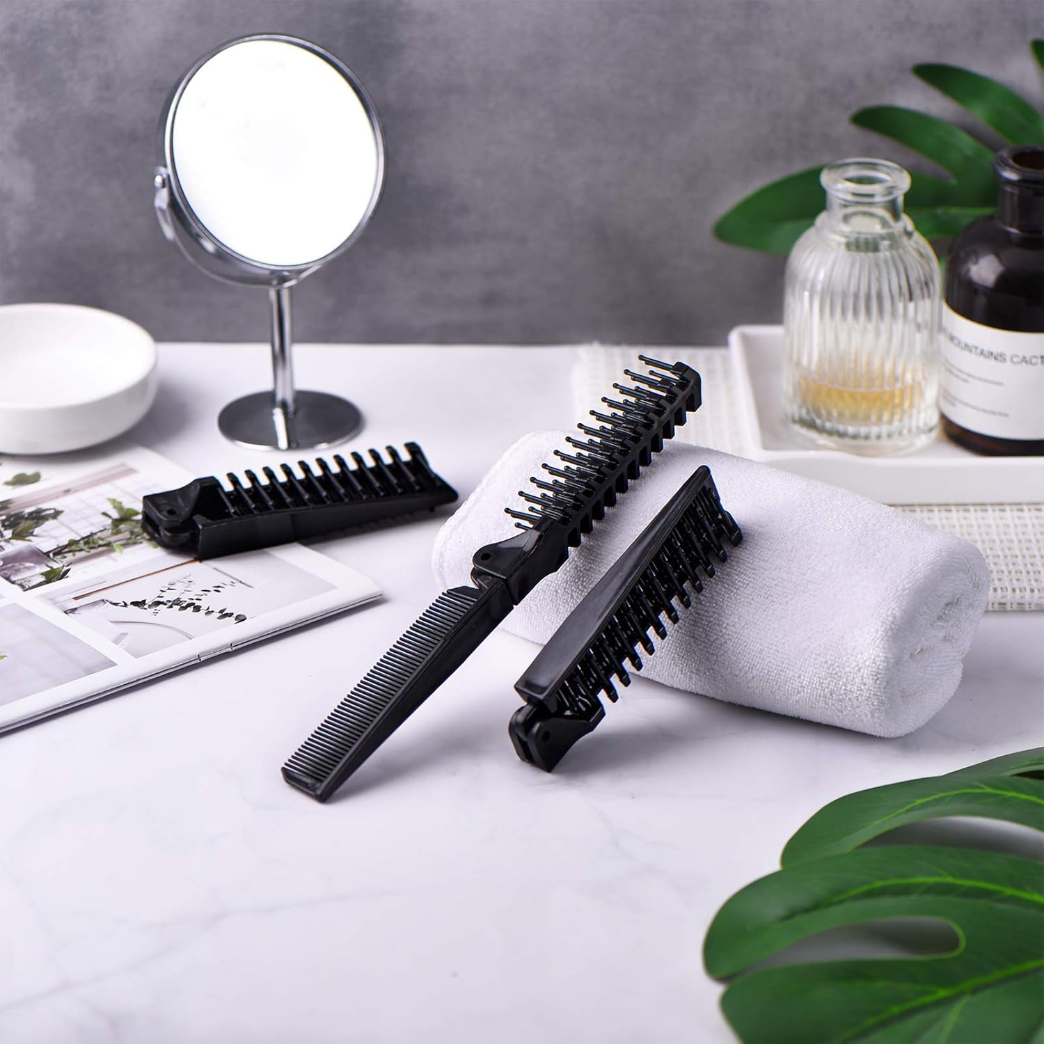 10 Pcs Portable Travel Folding Comb Brush Combo Compact Foldable Hair Brush Pocket Size Comb Double Headed for Women Men Homeless Hotel Shelter Nursing Home Charity Church (Black) - Image 6