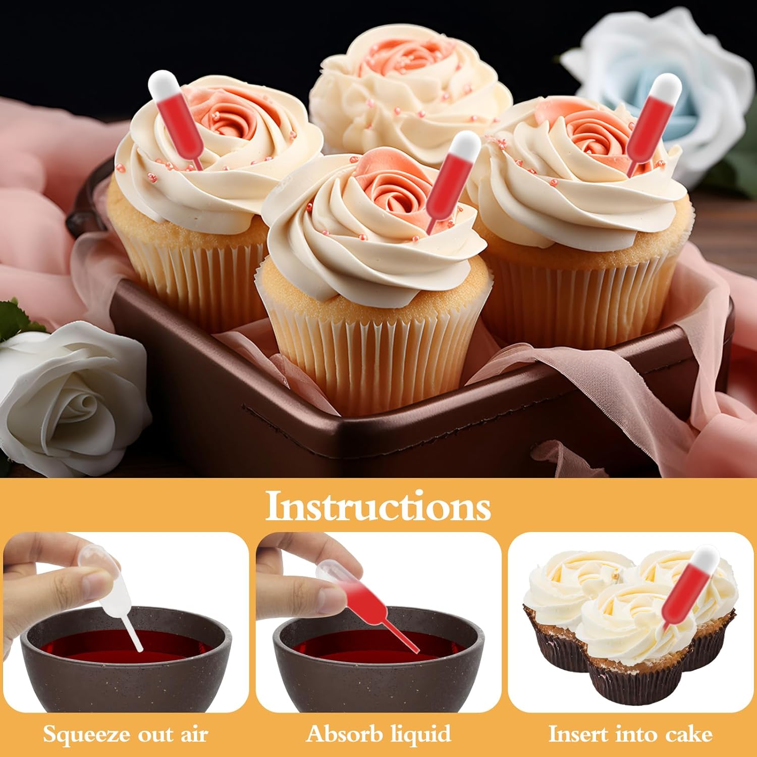 25Pcs Cupcakes Pipettes, 4ml Clear Plastic Pipettes - Transfer Liquid Pipettes Dropper for Chocolate, Strawberries Cupcakes, Ice Cream, Mini Cakes, Waffles, Children's Painting, Kitchen Supplies - Image 1