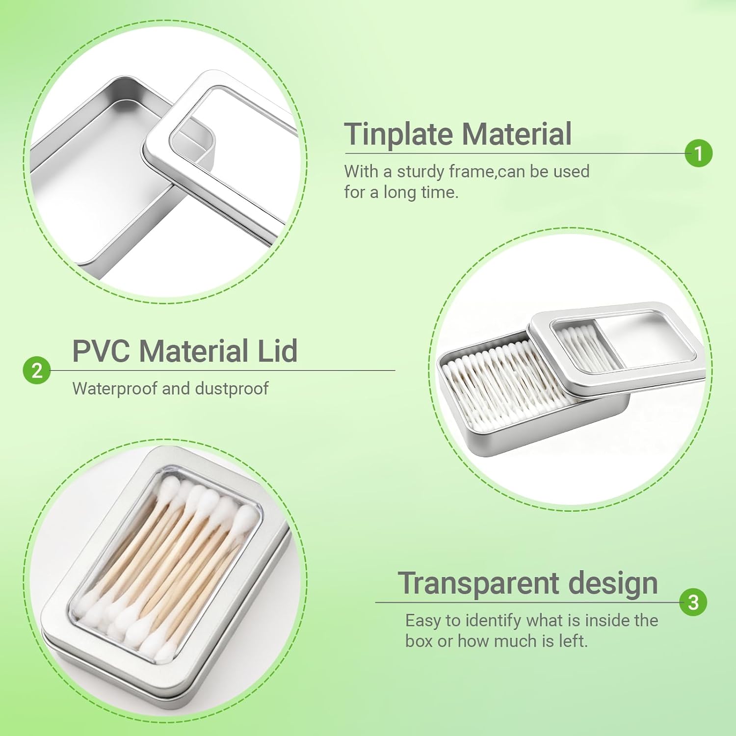 2-Pack Cotton Ball Holder for Travel & Bathroom - Dental Floss Qtip Dispenser Holders - Portable Travel Floss Case Box - Empty Metal Cotton Swab Hair Ties Floss Picks Containers w/Dustproof Lid - Image 2