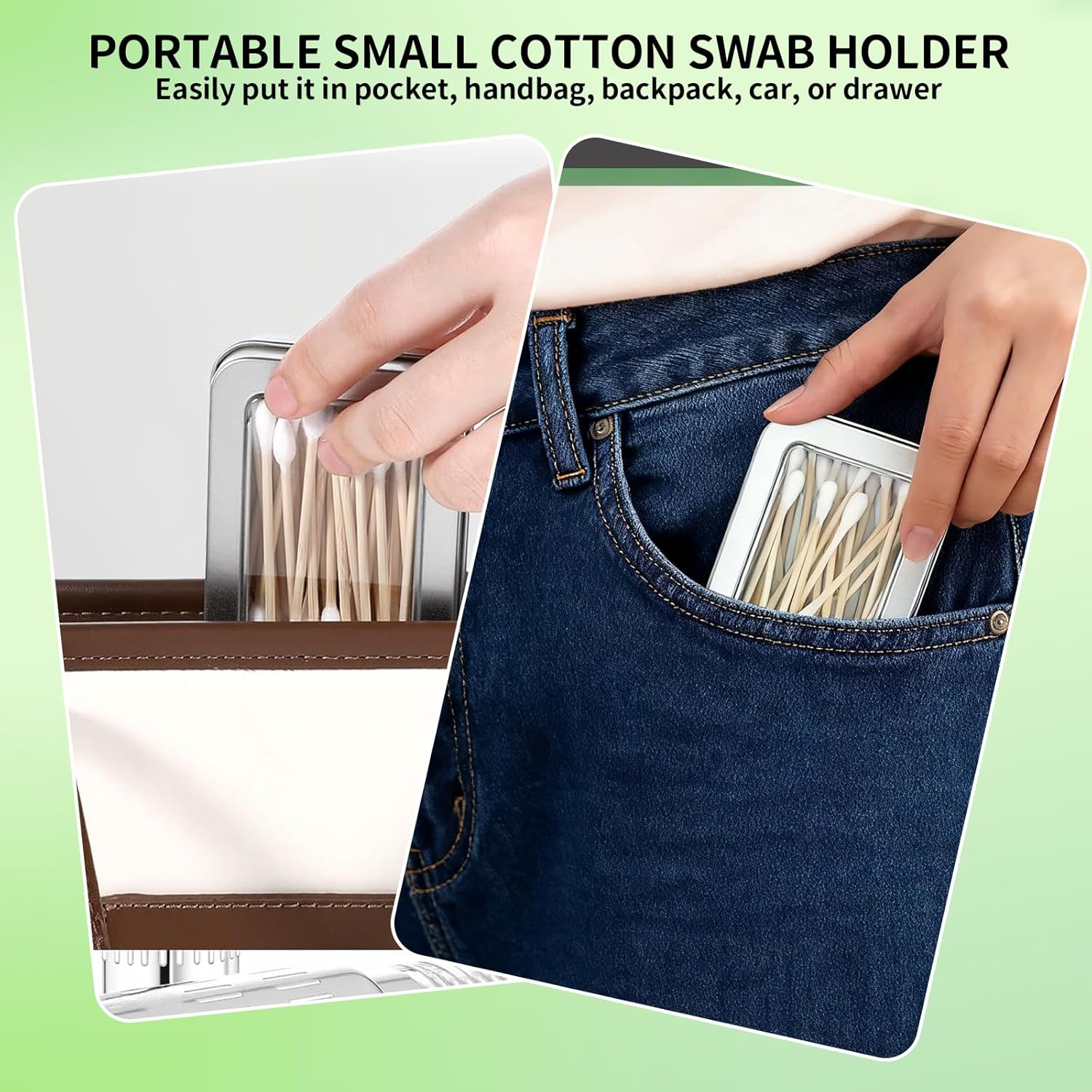 2-Pack Cotton Ball Holder for Travel & Bathroom - Dental Floss Qtip Dispenser Holders - Portable Travel Floss Case Box - Empty Metal Cotton Swab Hair Ties Floss Picks Containers w/Dustproof Lid - Image 3