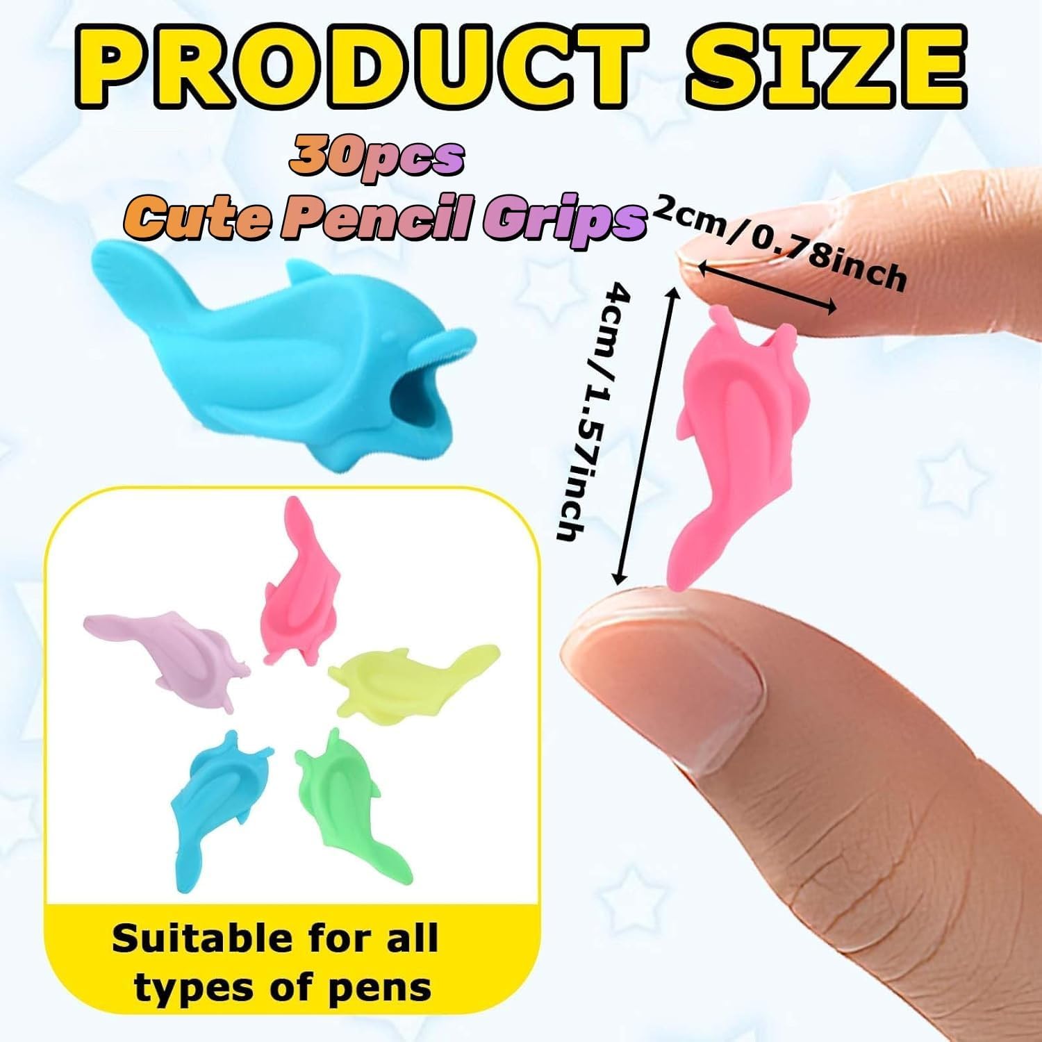 14-Pack Pencil Grips for Handwriting - 2Style (4Pcs Pen Grips w/Cushion & 10Pcs Cute Dolphin Pencil Grip) - Writing Posture Correction Writting Aids for Adults,18+Age - Image 1