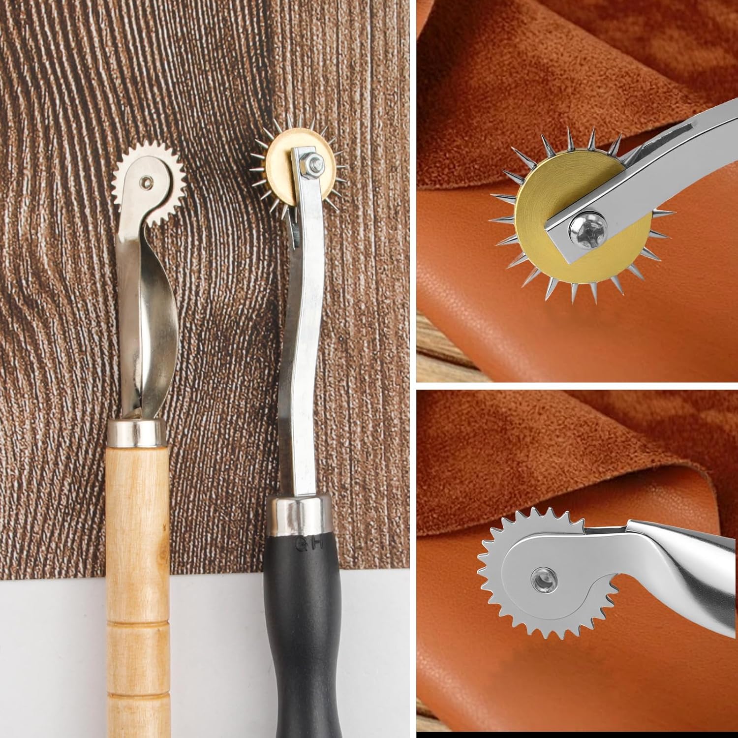 Tracing Wheel 2PCS Professional Stitch Marking Spacer 4mm and 2mm Leather Needle Point Tracing Wheels with Wooden Handle for Arts and Leather Crafts - Image 3