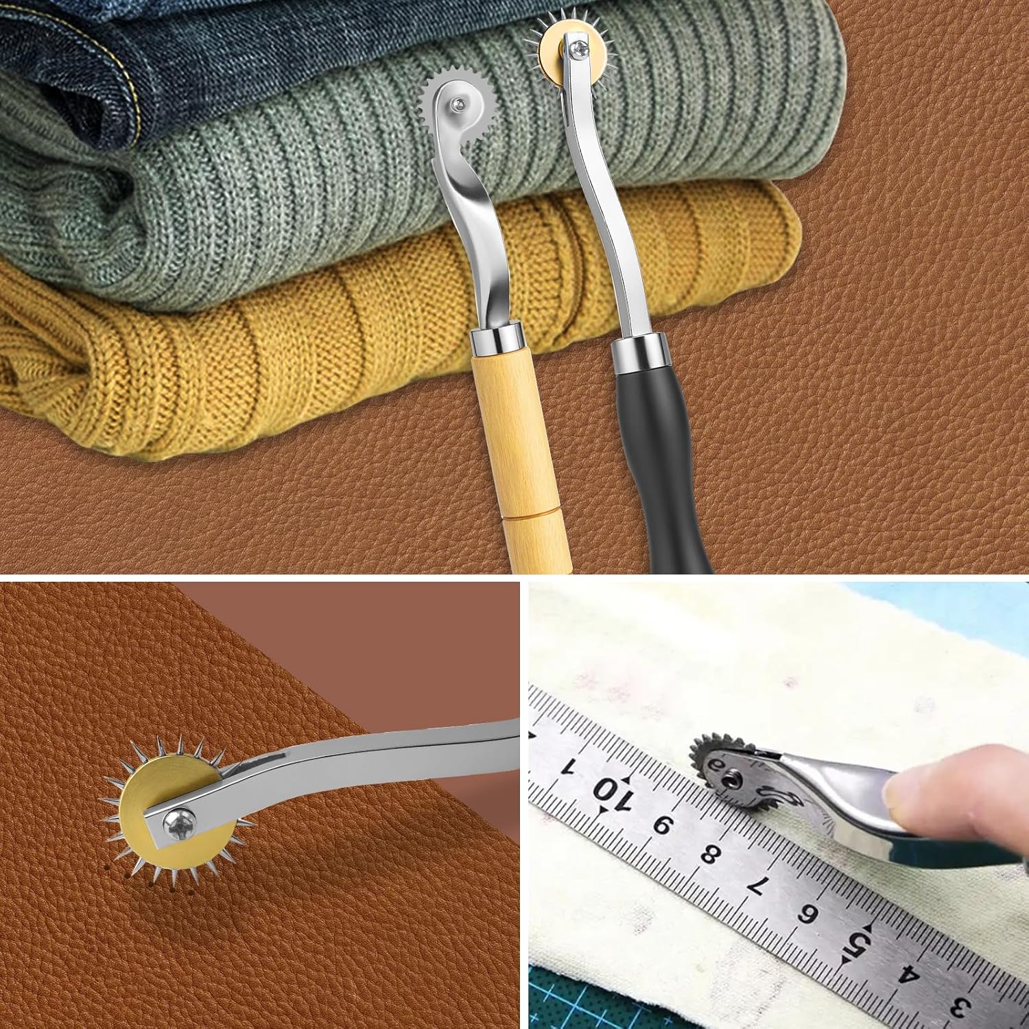 Tracing Wheel 2PCS Professional Stitch Marking Spacer 4mm and 2mm Leather Needle Point Tracing Wheels with Wooden Handle for Arts and Leather Crafts - Image 5