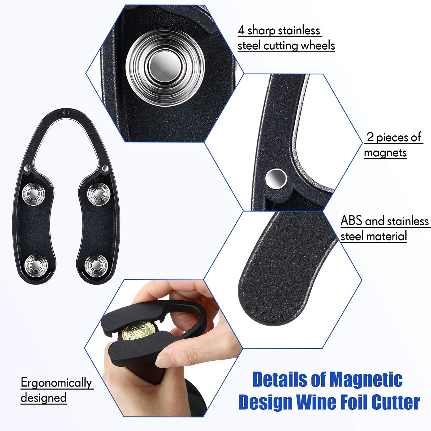 Foil Cutter for Wine Bottles Magnetic Black Wine Foil Tools Stainless Steel ABS Cutters Bottle Opener Top Removes Effortlessly Design for Outdoor Indoor Parties Daily Application Accessory - Image 3