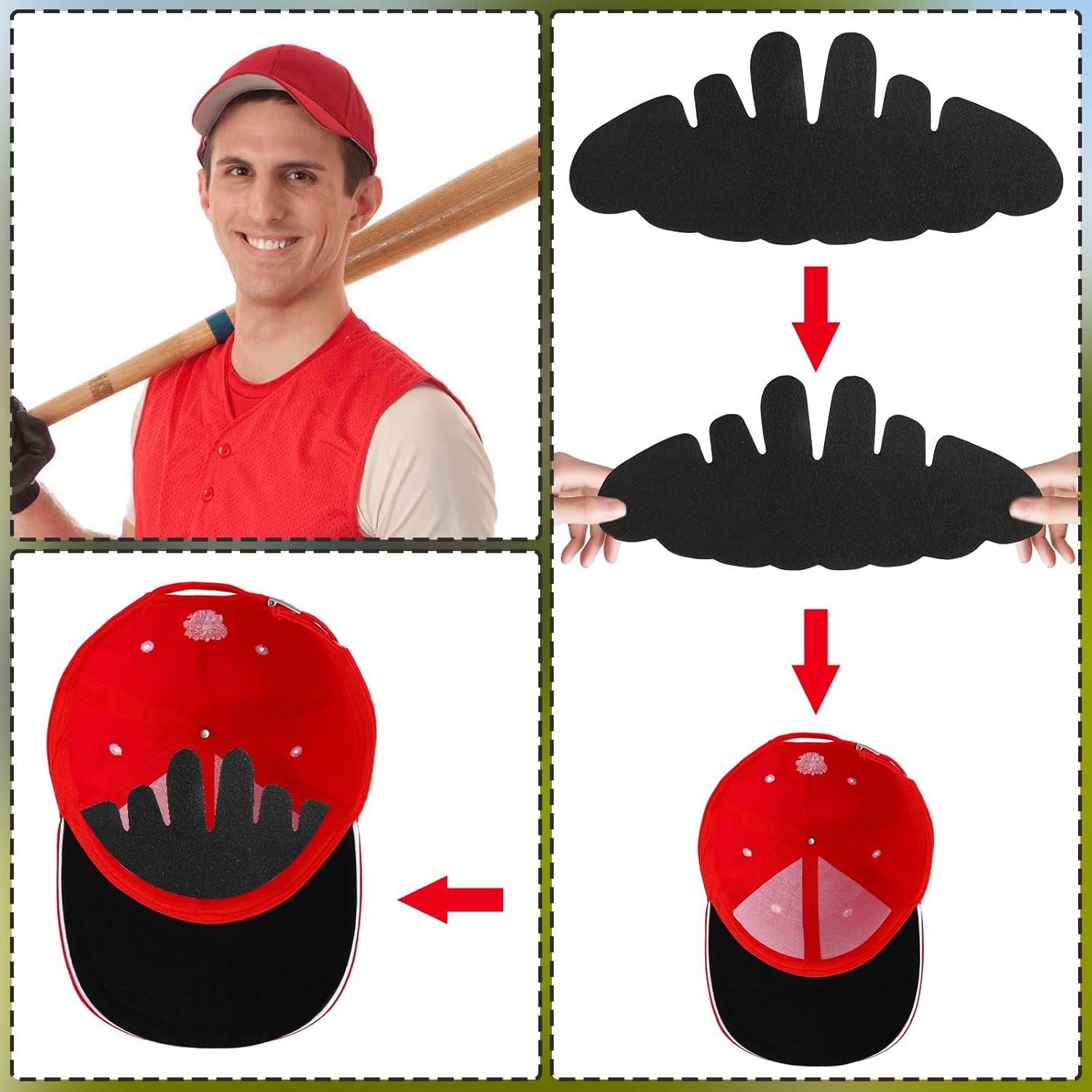 8PCS Baseball Caps Inserts - Flexible Hat Sweat Liner - Washable & Reusable Felt Hat Liners -Sweat Protection Hat Shaper Insert Stiffener - Supports Brim & Crown Black - Image 1