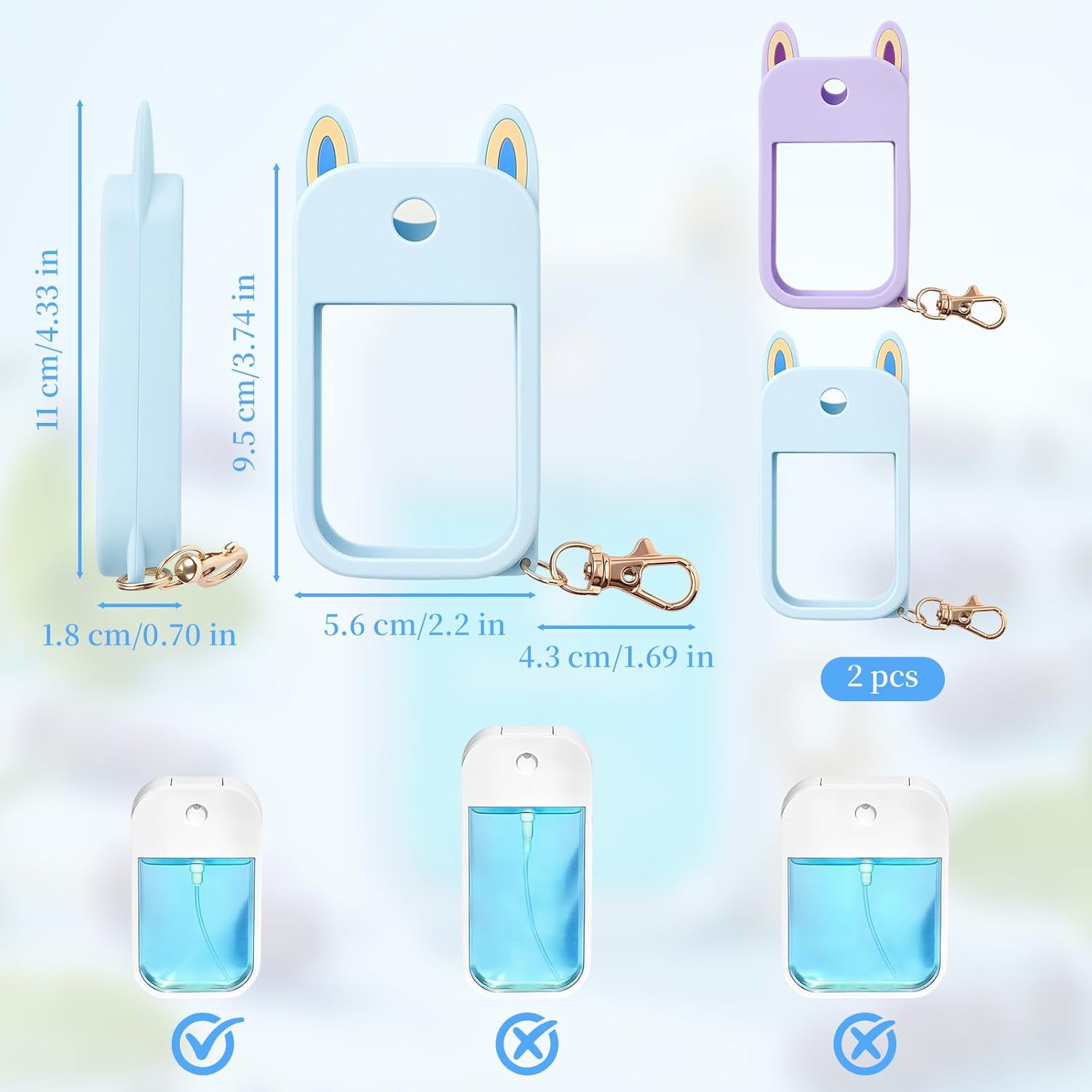 2-Pack Hand Sanitizer Spray Case Compatible with Touchland, Silicone Travel Hand Sanitizer Case Holder with Keychain for Touch Land Mist Cases 1FL. OZ - Blue,Purple - Image 1