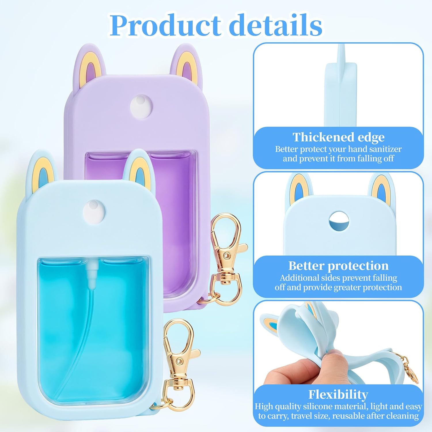 2-Pack Hand Sanitizer Spray Case Compatible with Touchland, Silicone Travel Hand Sanitizer Case Holder with Keychain for Touch Land Mist Cases 1FL. OZ - Blue,Purple - Image 3
