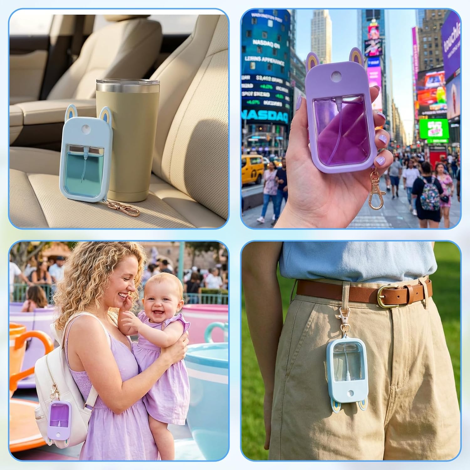 2-Pack Hand Sanitizer Spray Case Compatible with Touchland, Silicone Travel Hand Sanitizer Case Holder with Keychain for Touch Land Mist Cases 1FL. OZ - Blue,Purple - Image 5